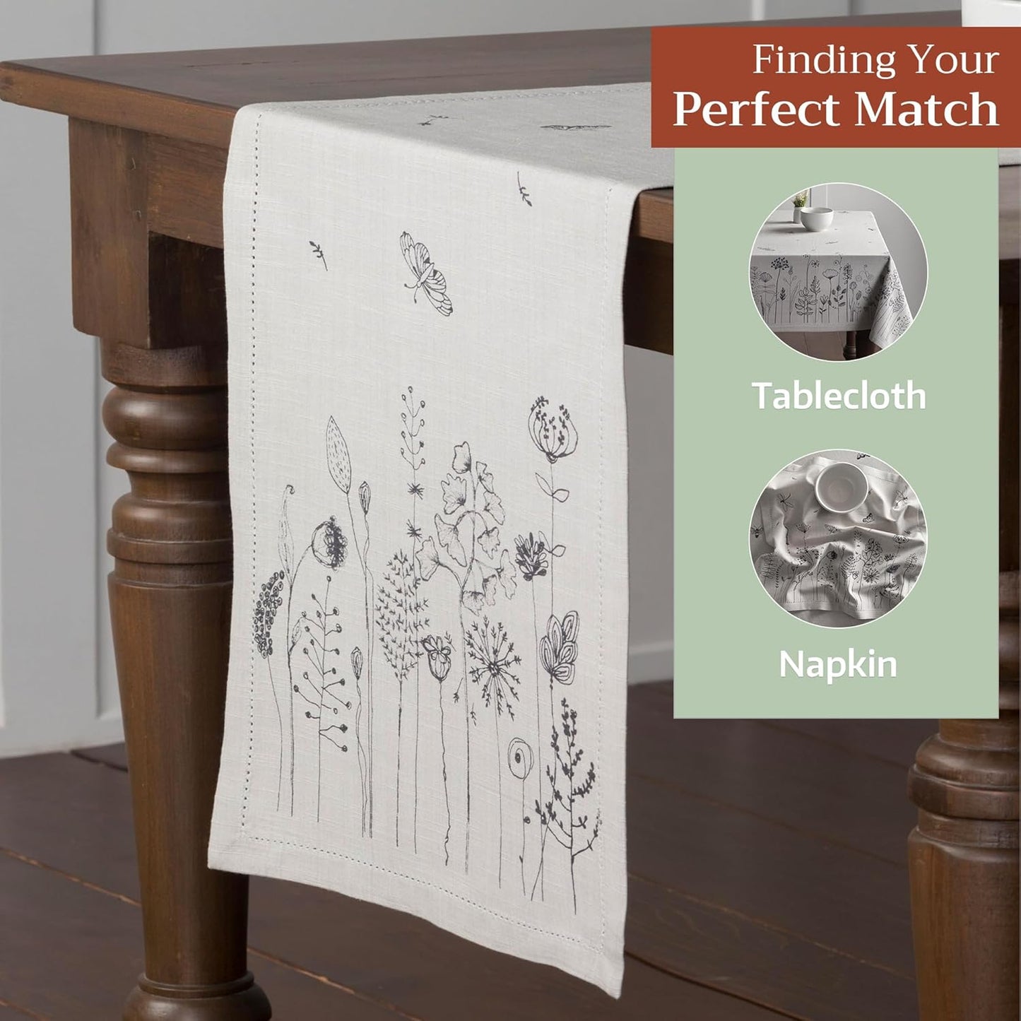 Maison d' Hermine Table Runner 100% Cotton Single Layer Table Runners 108 inches Long Decorative for Home Kitchen Dining Party Baby Shower Wedding Bridal Shower Spring Summer (Flore, 14.50" x 108")