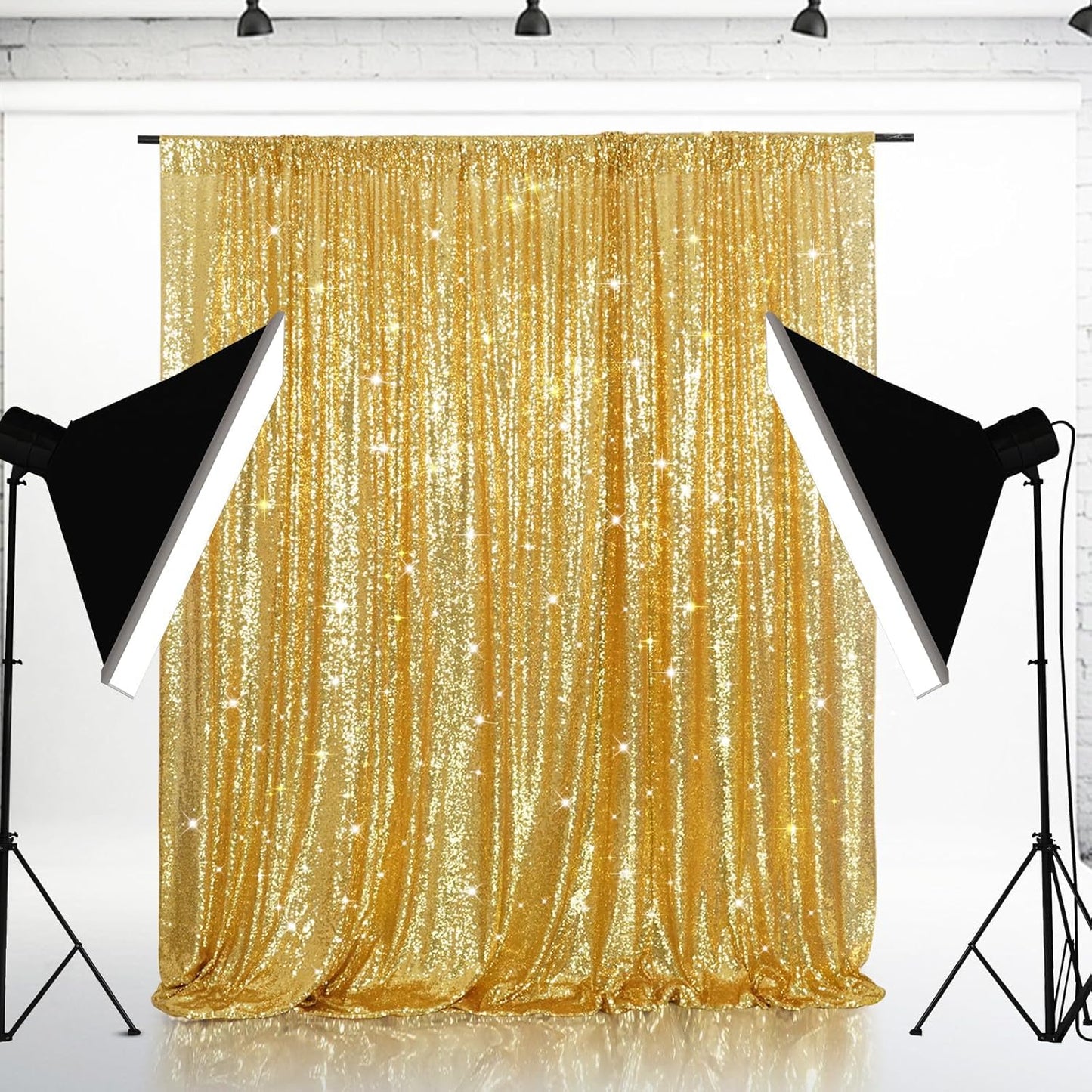 Eternal Beauty Gold Sequin Backdrop, 5x7 Ft Glitter Background Curtains for Shimmer Photography Party Wedding Birthday Back Drop Decor