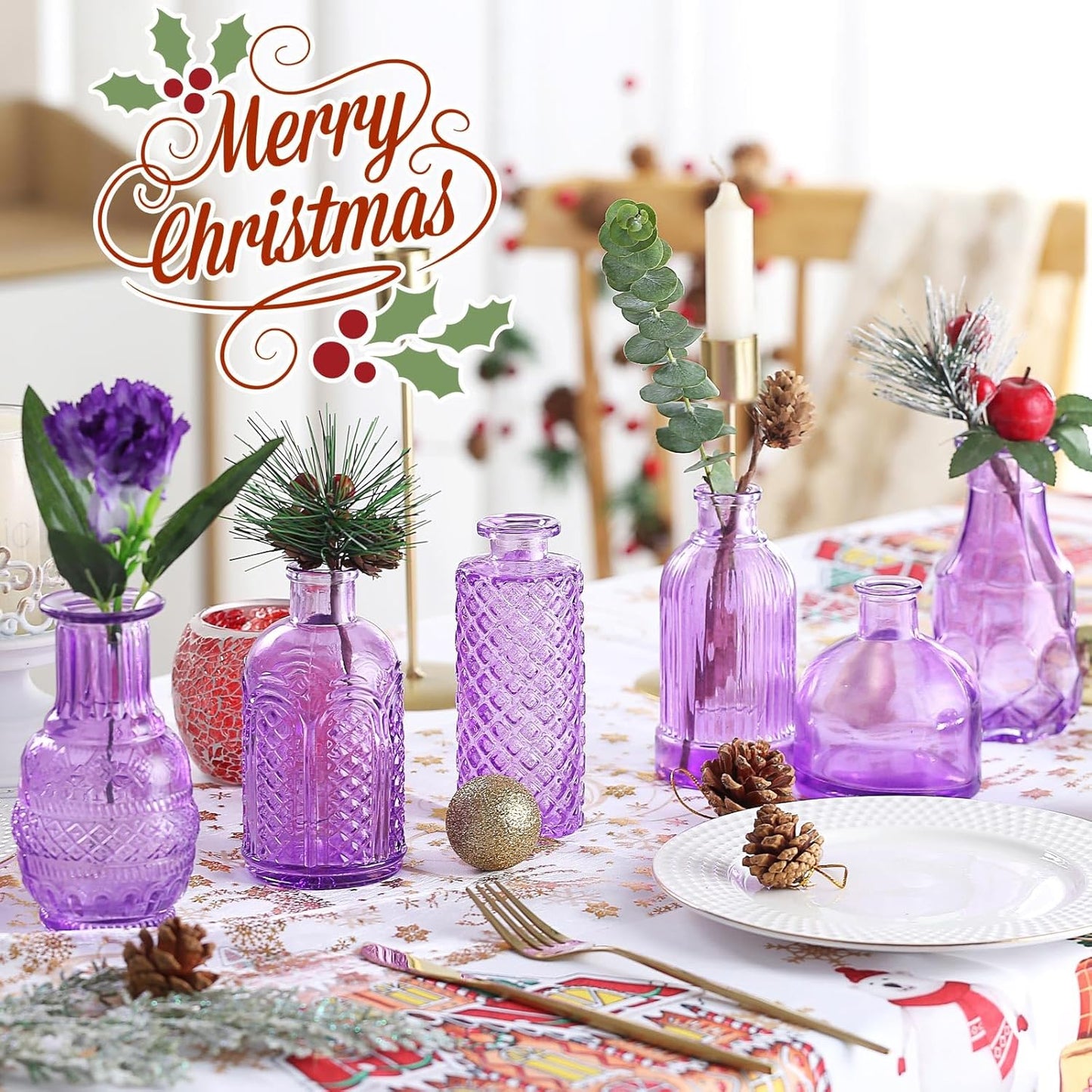 Bud Vases for Centerpieces Wedding,Flower Vases in Bulk for Rustic Home Decor,Small Vases for Wedding,Mother's Day,Graduation,Christmas,Birthday Party,Valentine's Day(Purple,15 Pcs)