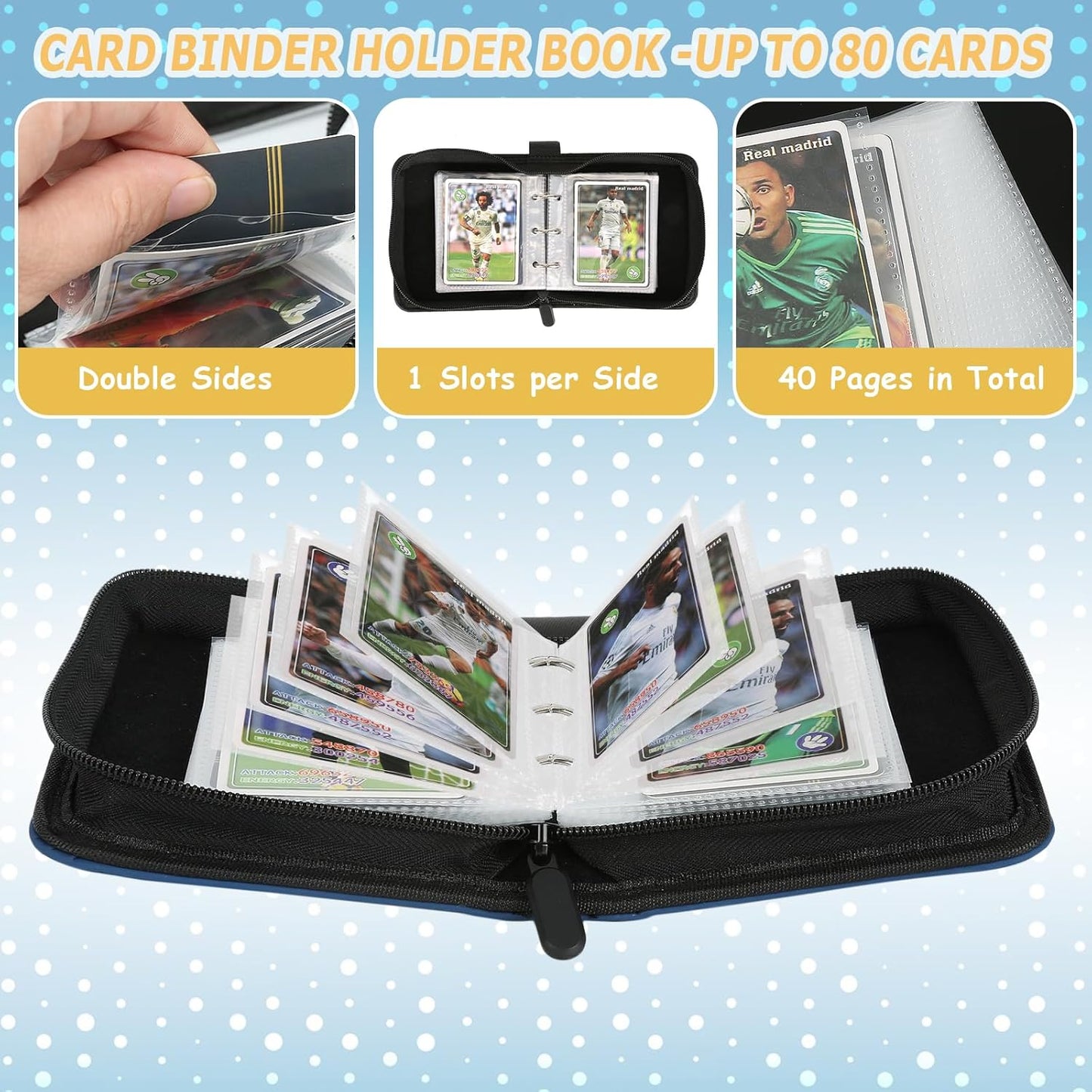 Trading Card Binder, Card Collection Binder Album Folder with 80 Side Loading Pockets, 1 Pocket Trading Card Album Folder for TGC,MTG, Baseball Cards, Yugioh