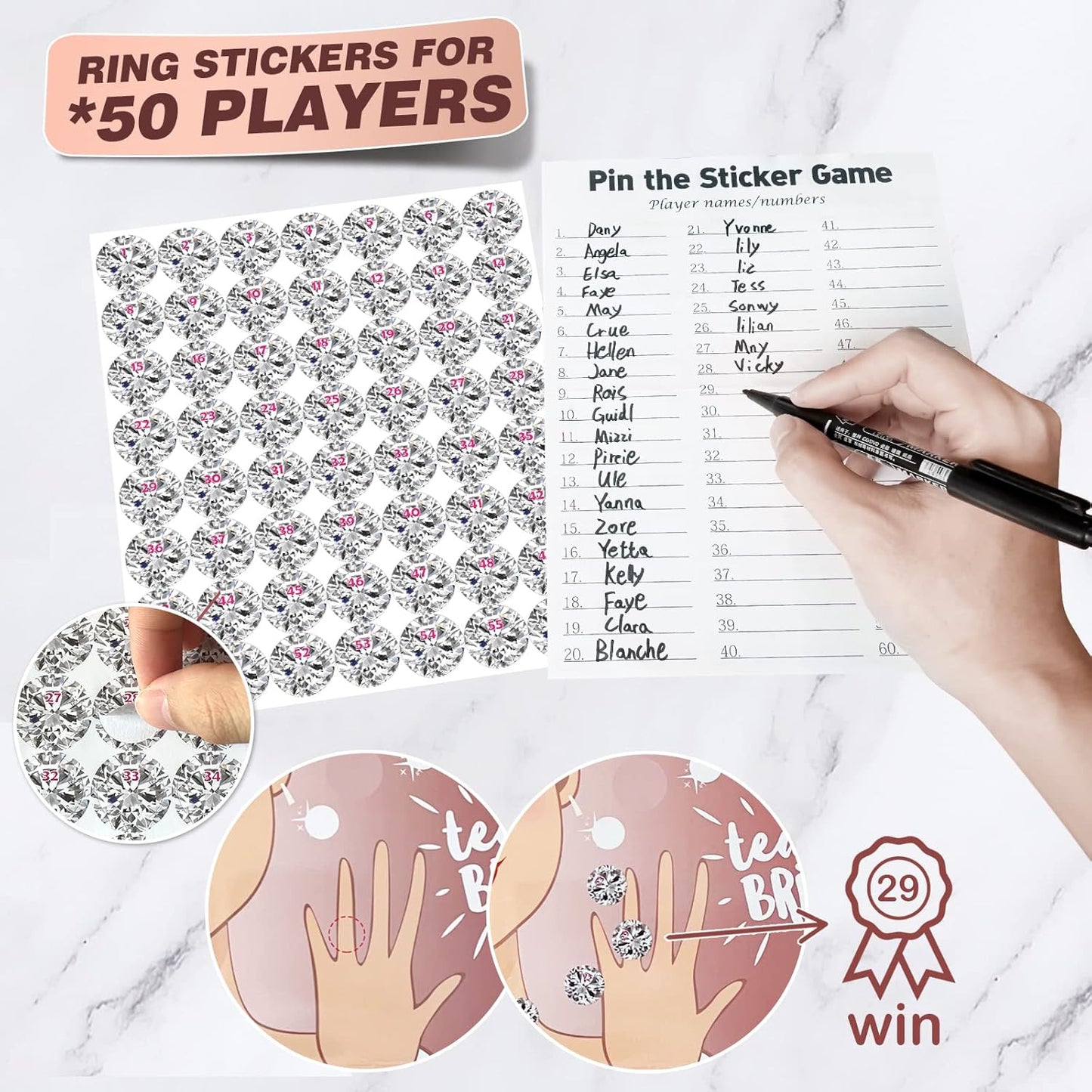 Bridal Shower Games, Pin The Ring On The Bride, Bridal Shower Engagement Wedding Shower Bachelorette Party Games 50 Guests