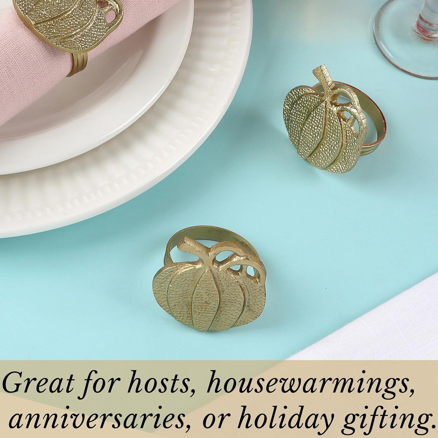 Set of 12 Decorative Metal Napkin Rings - Antique Copper Pineapple Lightweight Napkin Rings - Table Accents for Elegant Dining, Weddings & Everyday Celebrations (Gold)- ALPHA Living HOME