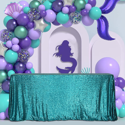 SquarePie Sequin Tablecloth Rectangular 60 x 102 Inch Teal Reflect Lights Bling Sparkly Table Linen for Wedding Party