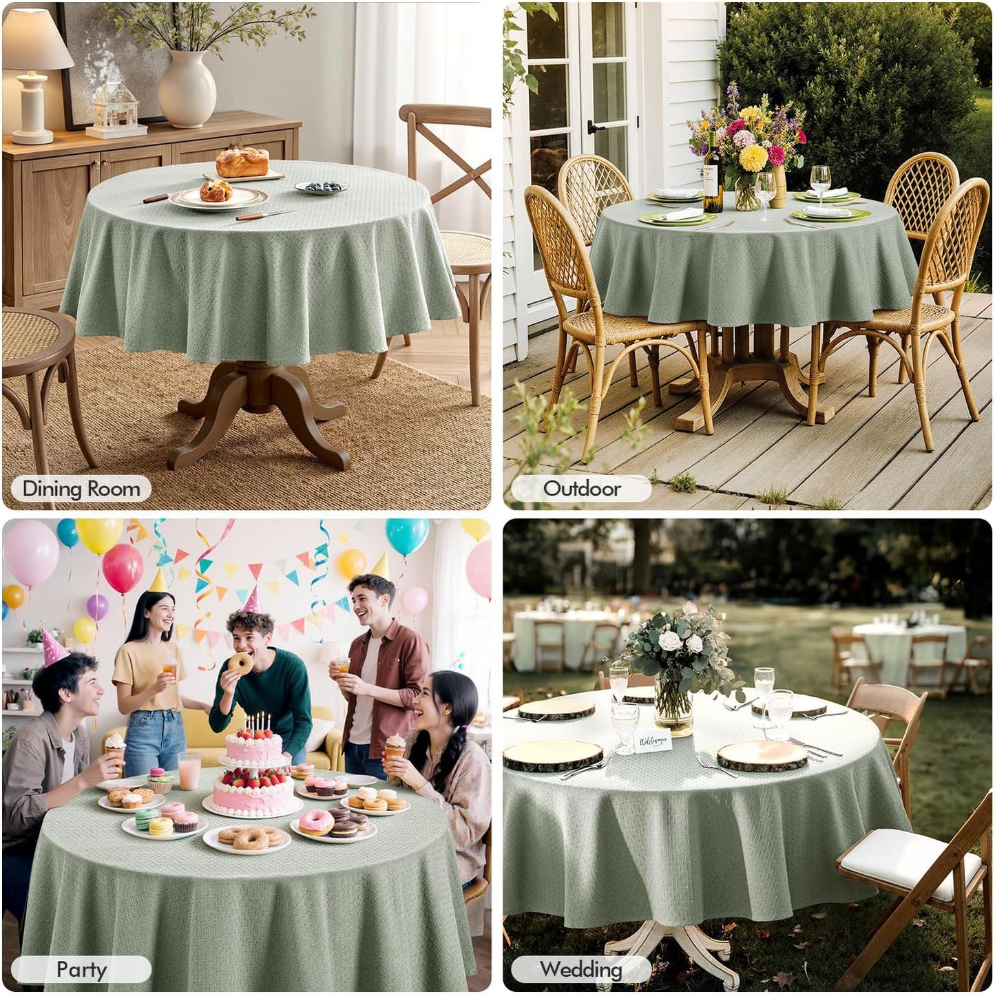 MIULEE Sage Green Linen Cottton Table Cloth Round Tablecloth Waterproof Spillproof Cross-Star Textured Table Cltoth Decorative Farmhouse Style for Dining Party Weddings 60 Inch