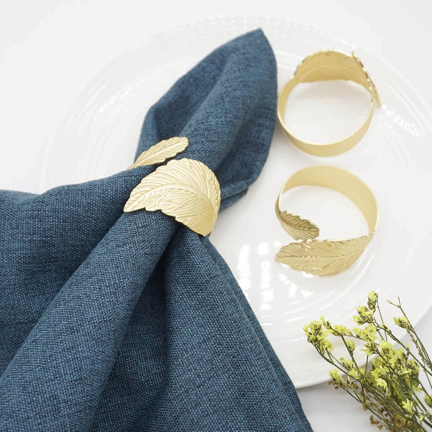 Gold Leaf Napkin Rings Set of 12, Leaves Napkin Rings for Table Setting, Metal Leaf Napkin Holder Rings for Holiday Party,Wedding, Banquet, Formal or Casual Dinning Table Decor (Gold)