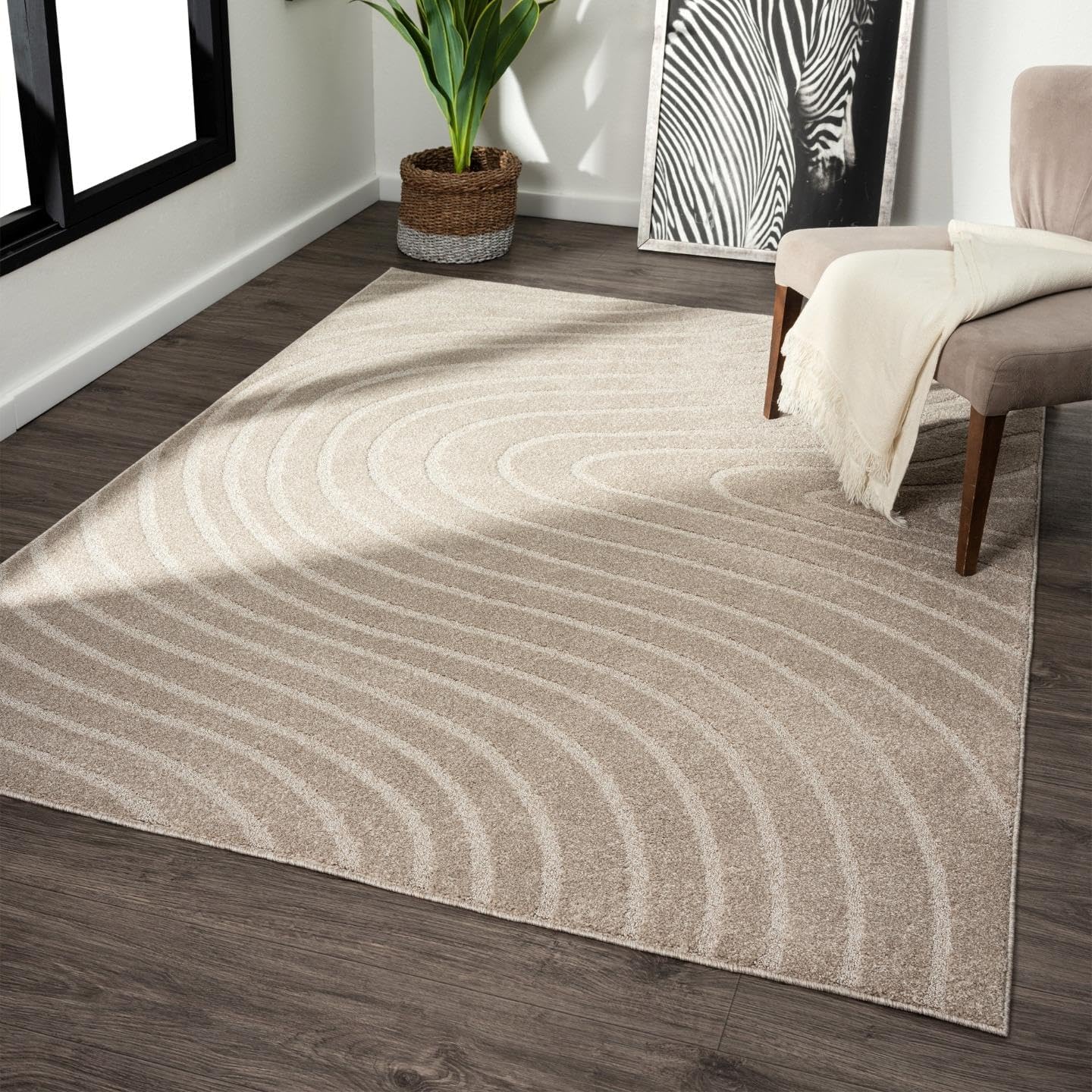 LUXE WEAVERS Modern Geometric Wave Beige 5x7 Area Rug