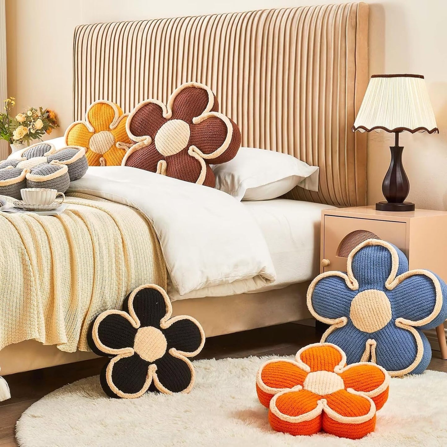 Flower Pillow, Soft Shaped Floor Cushion, Decorative Throw Pillow, Cute Seating Cushion, Room Decor Plush Pillows for Sofa Couch Bed (13.7 Inch, Blue)