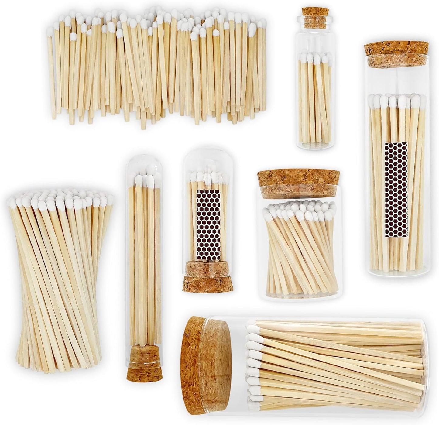 2" Matches in a Chic Jar + Striker Stickers Included | 100 Matchsticks in The Color of Your Choice | Decorative Safety Matches with a Cork Top Glass Holder | Gifts & Home Decor by Thankful Greetings