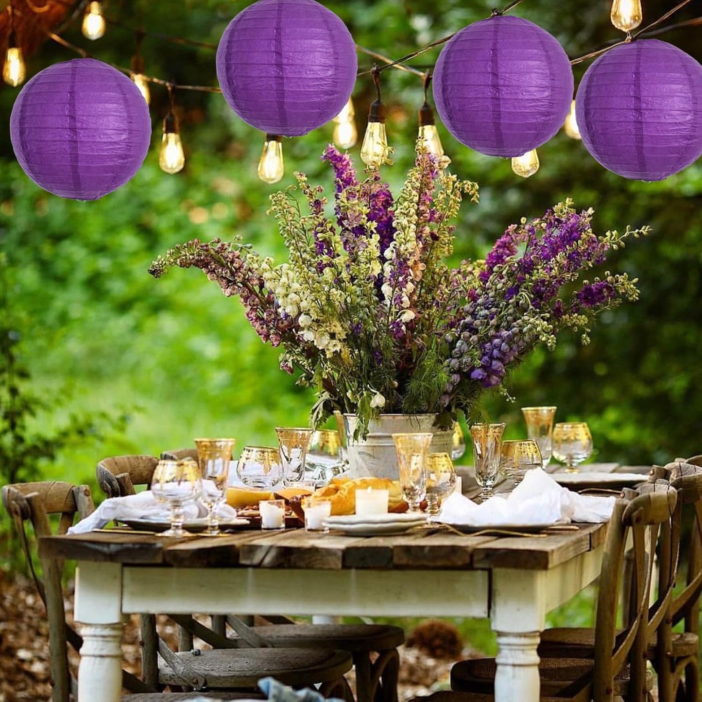 BEISHIDA 12-Inch Purple Round Paper Lanterns Hanging Decorative Chinese Paper Lanterns Lamp for Halloween Mardi Gras Birthday Wedding Party Decoration and Baby Bridal Shower（6 Packs）