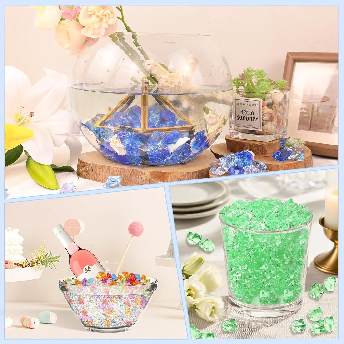 LAIDANLA 500PCS Mixed Yellow Acrylic Gems Vase Fillers Fake Ice Cubes Plastic Diamonds Fake Crushed Rocks for Centerpiece DIY Party Table Scatter Prop Wedding Decoration Accessories
