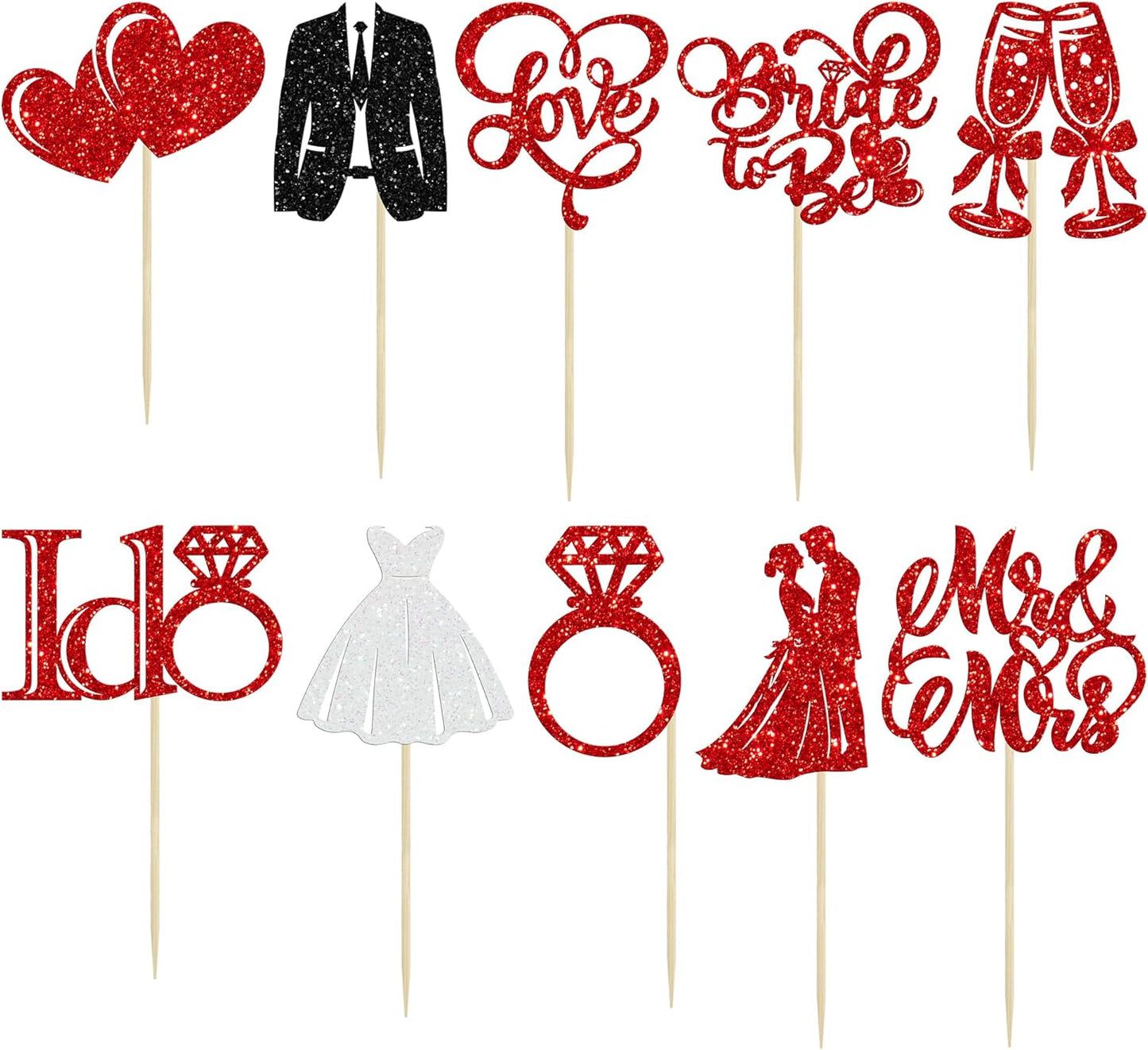 Gyufise 30Pcs Bride to Be Cupcake Toppers Glitter Diamond Ring I Do Love Cupcake Picks Miss to Mrs Bridal Shower Wedding Engagement Bachelorette Cake Decoration Red