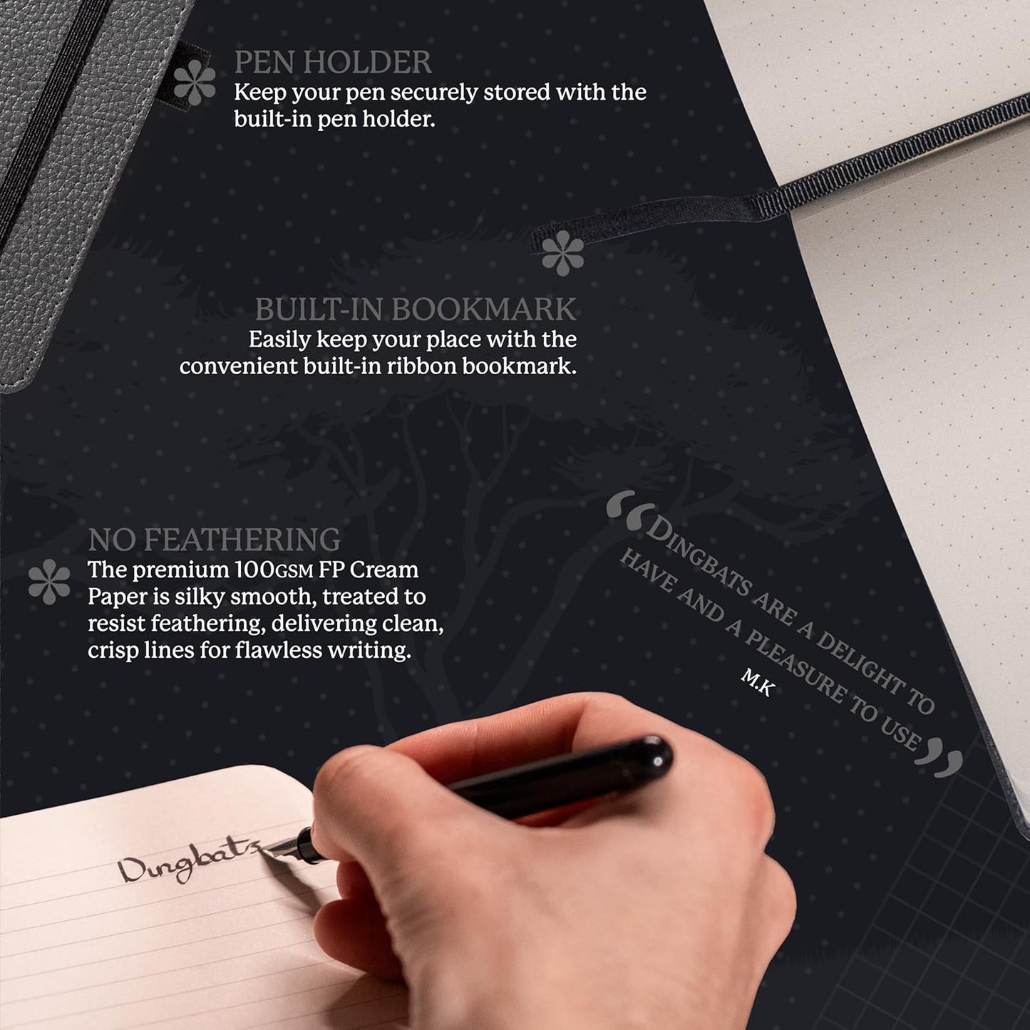 Dingbats* Wildlife Grid Writing Journal Notebook A5 - Vegan Leather Hardcover - Ideal for Work, Travel - Pocket, Elastic Closure, & Bookmark