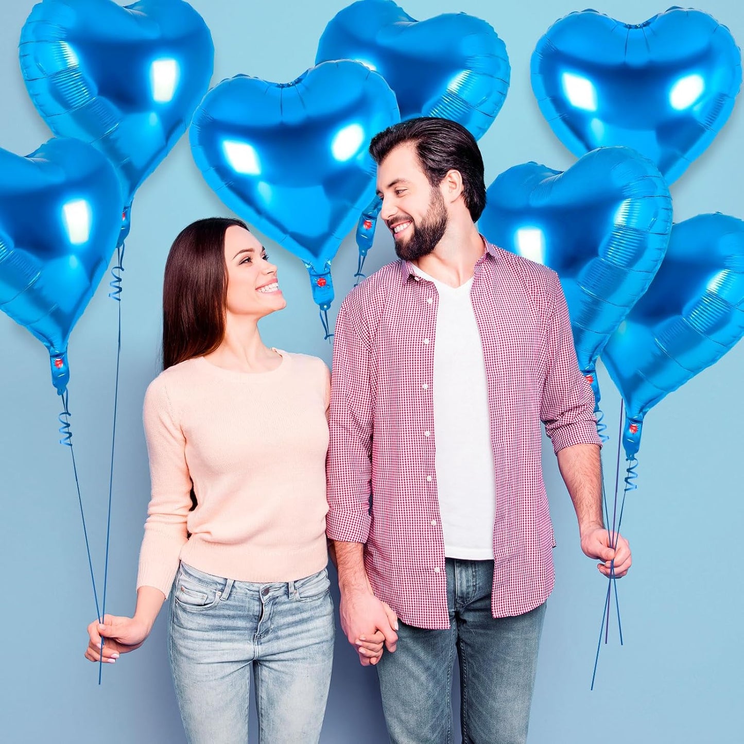 24 Pcs Blue Heart Foil Balloons, 18 Inch Love Shapes for Birthday, Wedding, Engagement, Baby Shower, Valentine's Day Decorations