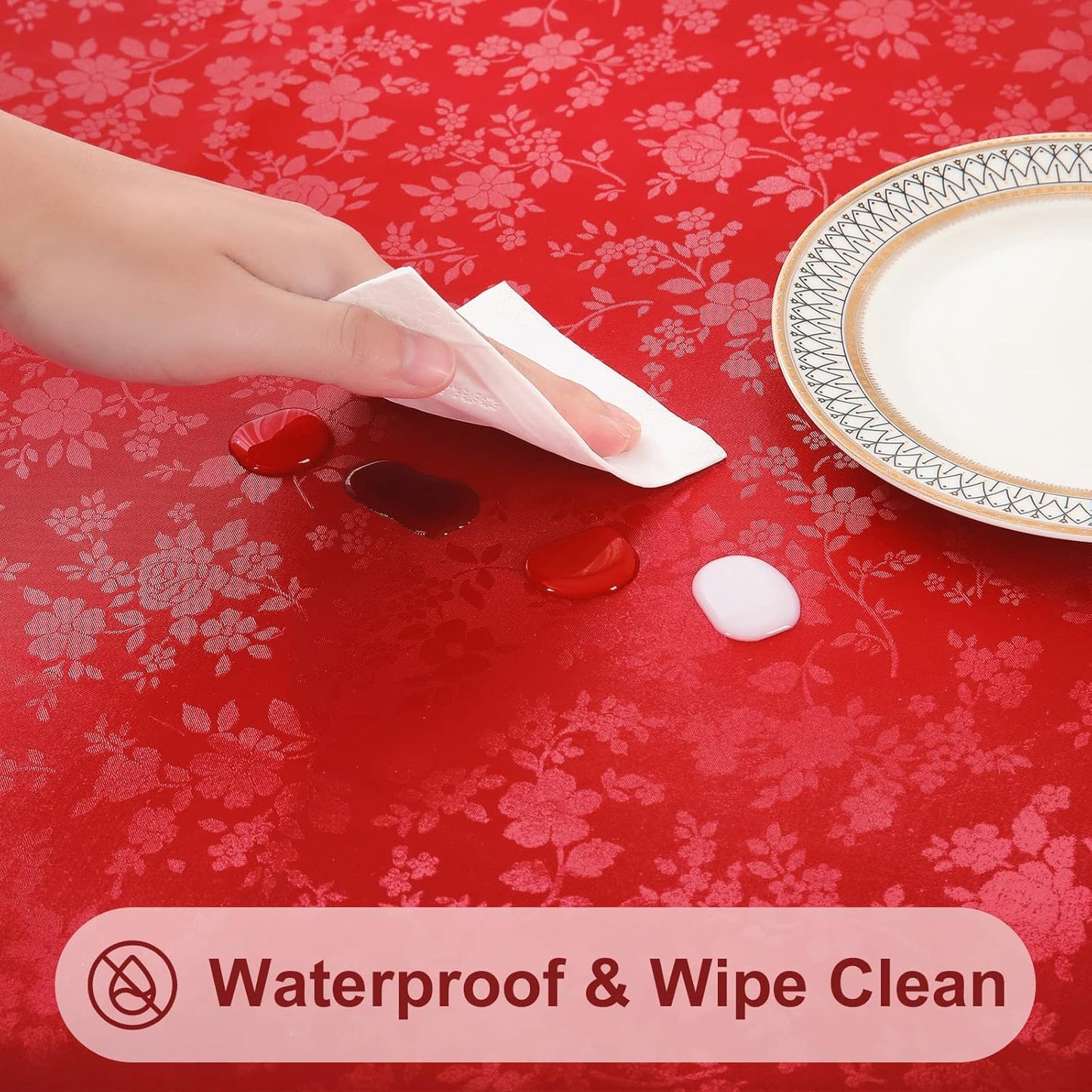 Smiry Rectangle Table Cloth, Waterproof Heavy Duty Vinyl Tablecloths, Wipeable Washable Table Cover for Kitchen and Dining Room (Red, 52" X 70")