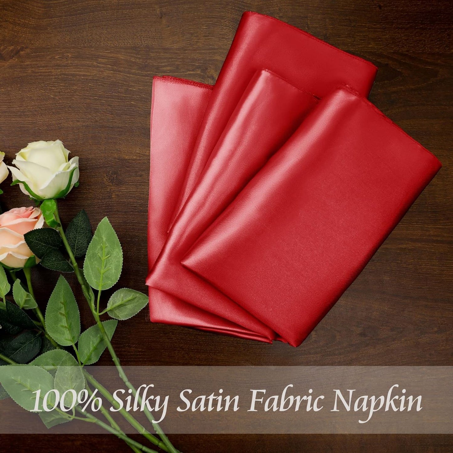 Manyshofu 50 Pieces Red Satin Napkins - 12x12 Inches Cloth Napkins, Square Satin Fabric Napkin Set - Smooth & Reusable Table Napkins for Wedding Dinner Party Lunch Banquet Restaurant Decoration