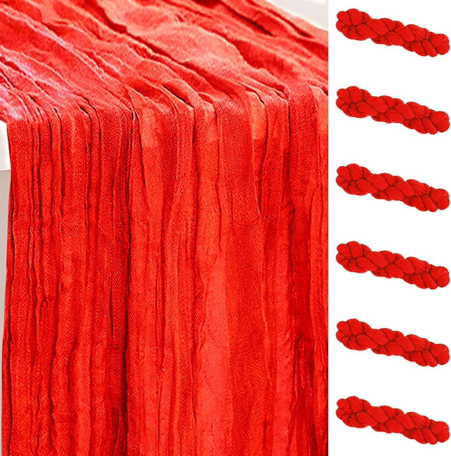 6 Pack Red Cheesecloth Table Runner 35x120 Inch 10Ft Rustic Gauze Cheese Cloth Table Runner Sheer Cheesecloth Table Runners for Wedding Party Bridal Shower Decoration
