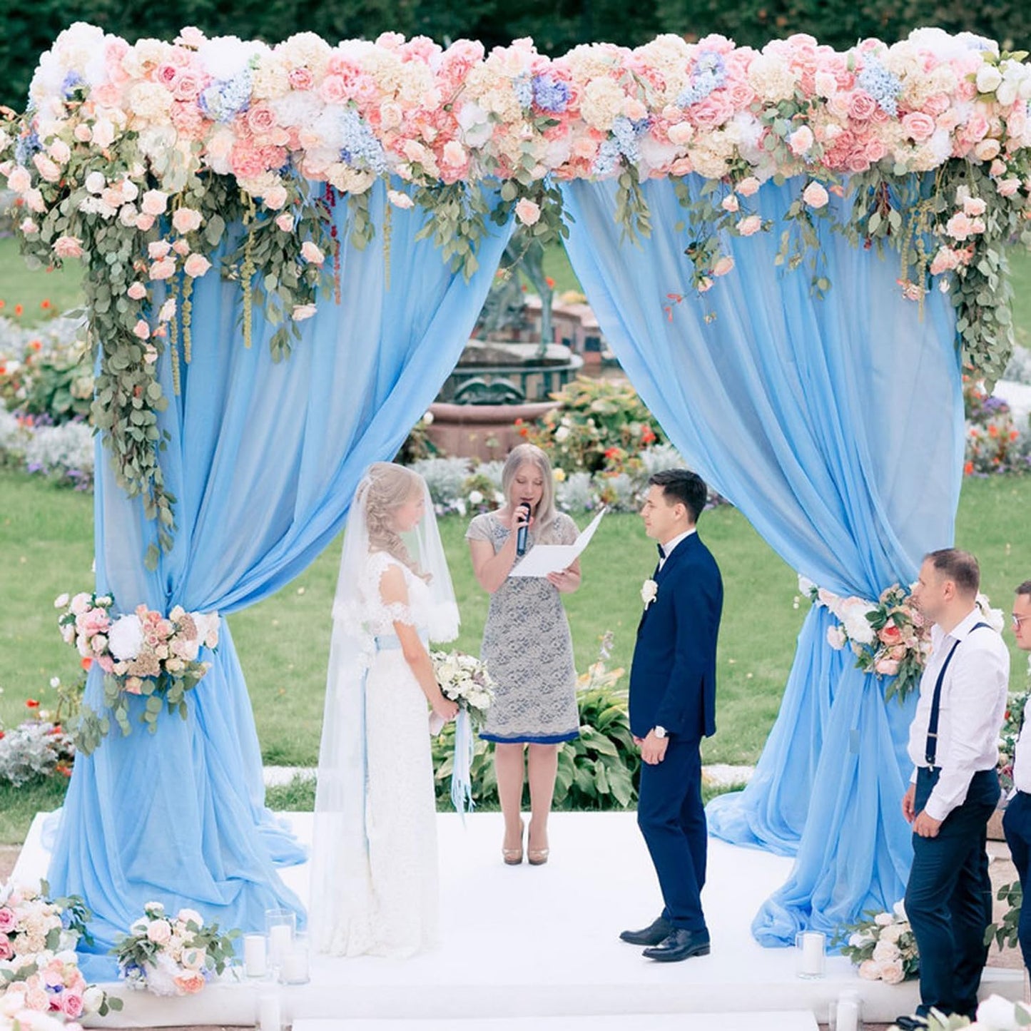 Wokceer Dusty Blue Wedding Arch Draping Fabric Backdrop 4 Panels 28.7" X 20FT Sheer Drapes Fabric for Wedding Arbor Ceremony Party