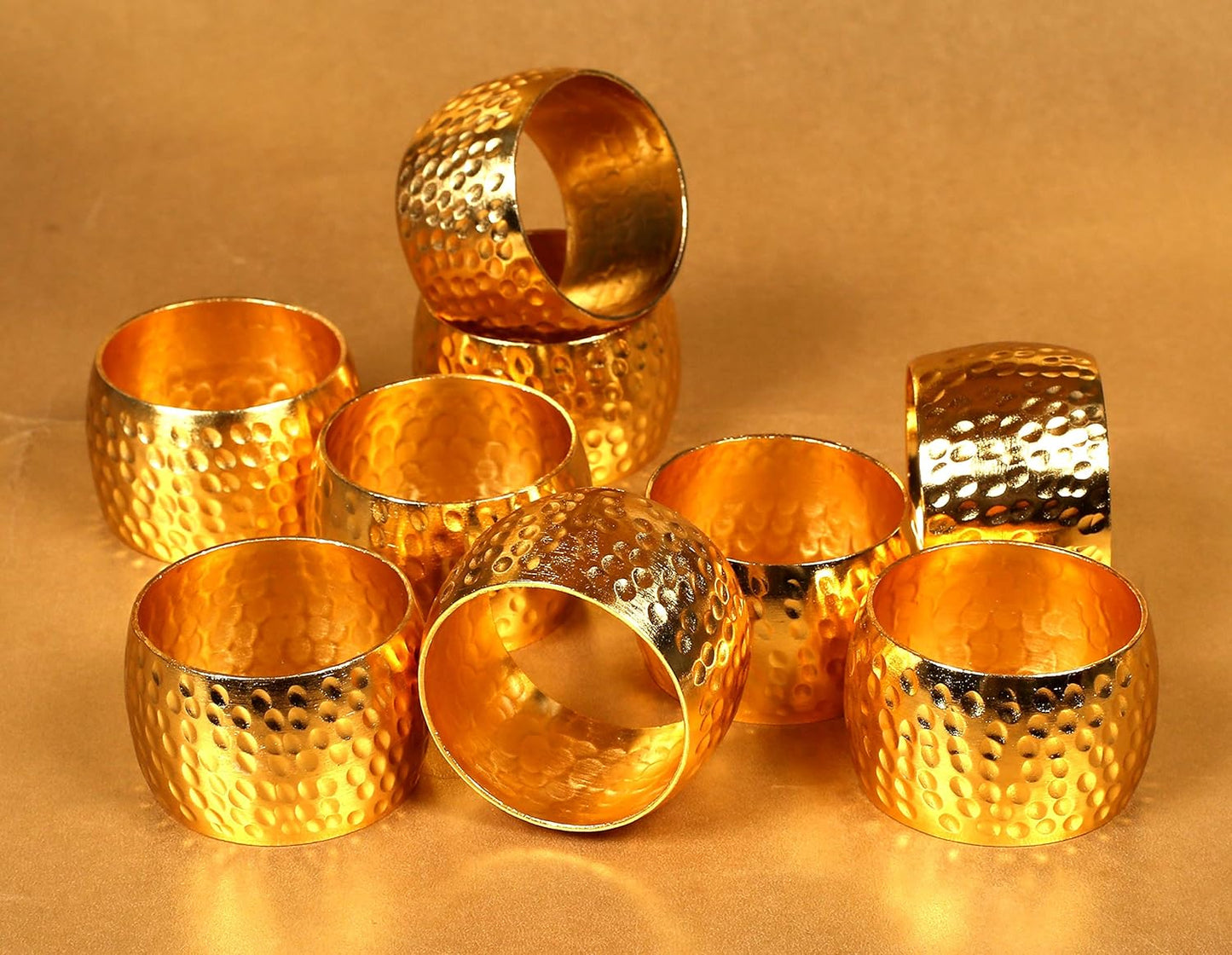 Metal Napkin Rings Set of 6 – Handmade Curved Napkin Holders in Shimmer Gold, Elegant Table Décor for Weddings, Dinner Parties, Family Gatherings & Everyday Use