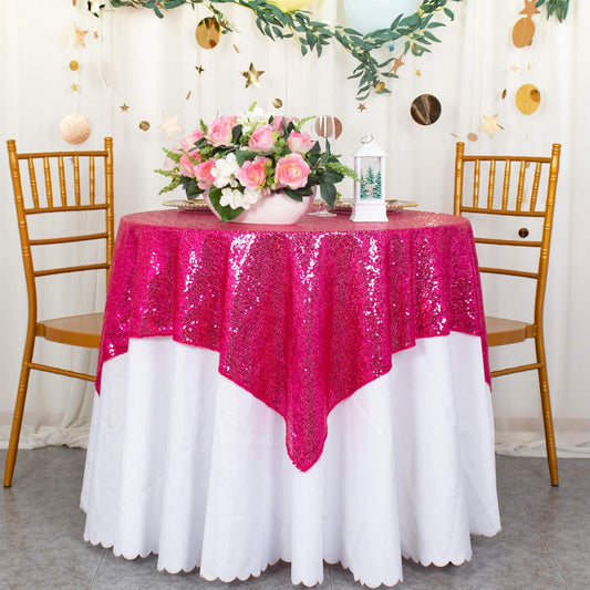 ShinyBeauty Sequin Table Overlay Hot Pink 36''x36'' Small Sequin Tablecloth Square Sequin Table Cloth/Linen for Wedding/Party/Event/Decoration 36inx36in Fuchsia Birthday Tablecloth