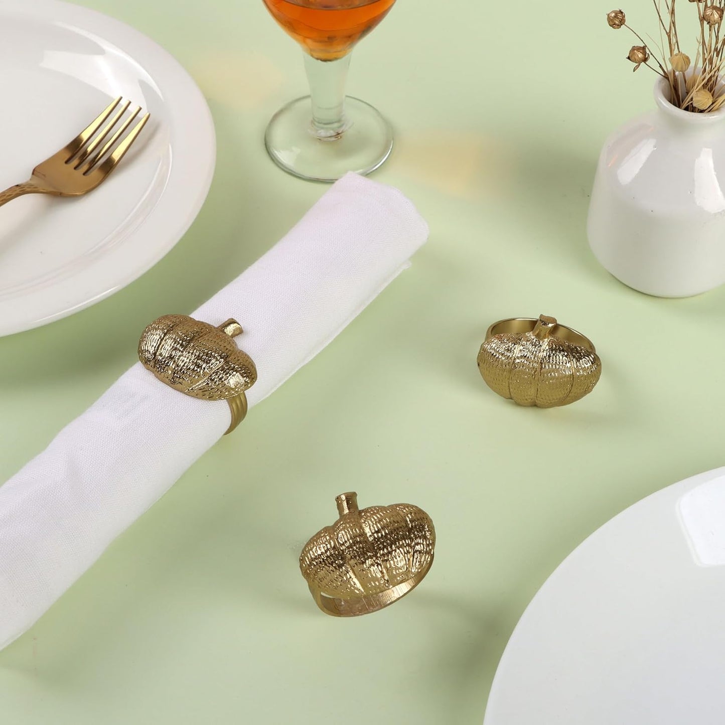 Set of 12 Pumpkin Napkin Rings | Premium Metal Fall Harvest Table Decor | Thanksgiving Dinnerware Holders, Autumn & Halloween Table Setting Accessories (Gold) - ALPHA Living HOME
