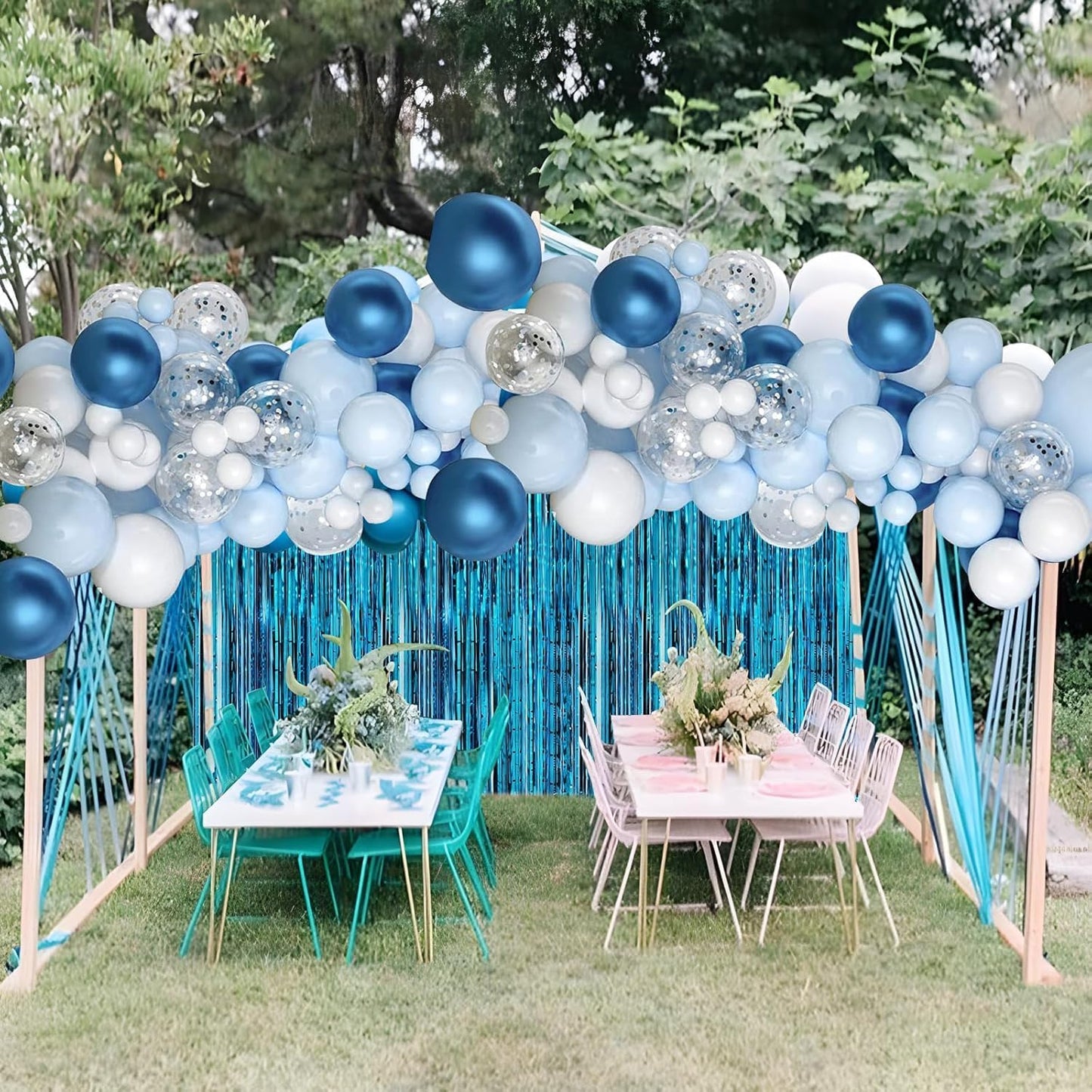 2 Pack Baby Blue Foil Fringe Curtains Door Streamers Party Decorations 3.3 x 8.2 ft, Tinsel Curtain Fringe Backdrop for Parties, Door Fringe Birthday Streamers, Photo Booth Backdrops, Party Decor