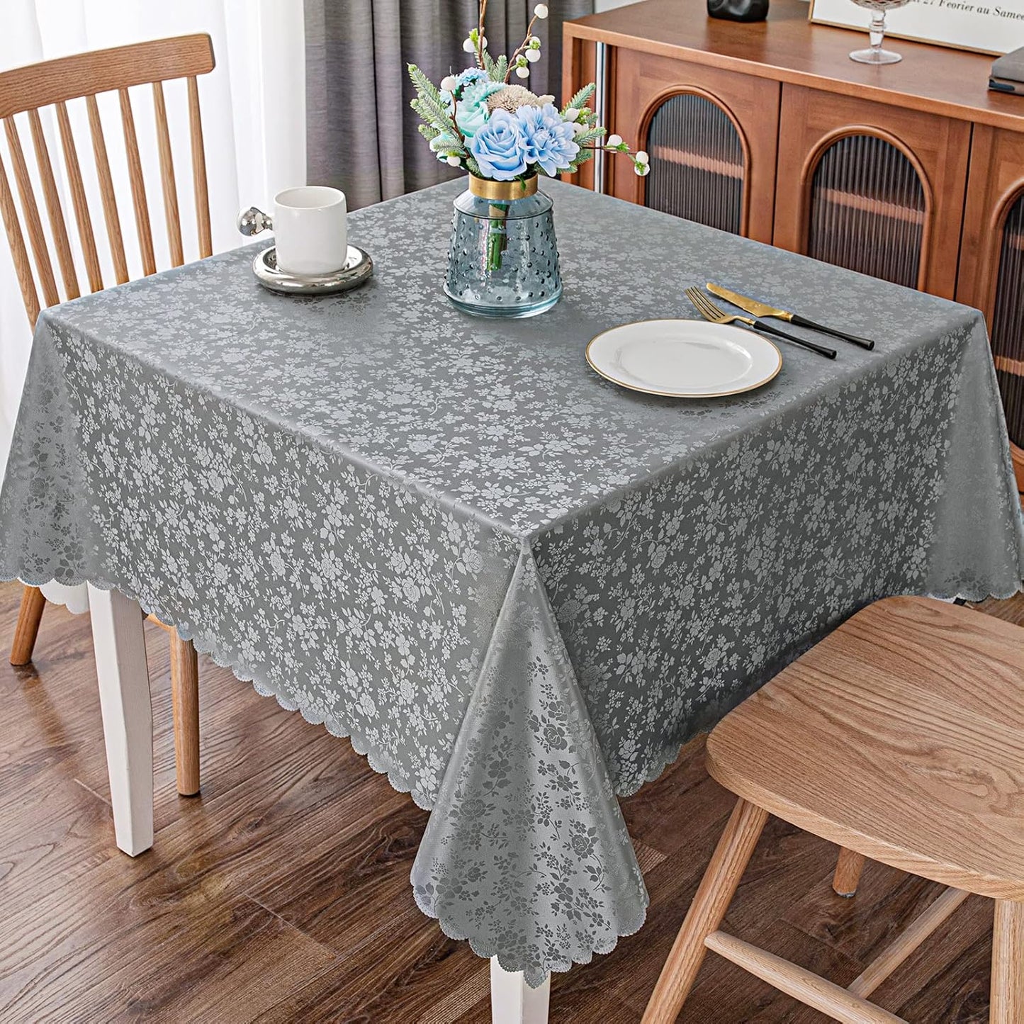 Smiry Square Table Cloth, Waterproof Heavy Duty Vinyl Tablecloths, Wipeable Washable Table Cover for Kitchen and Dining Room (Grey, 54" X 54")
