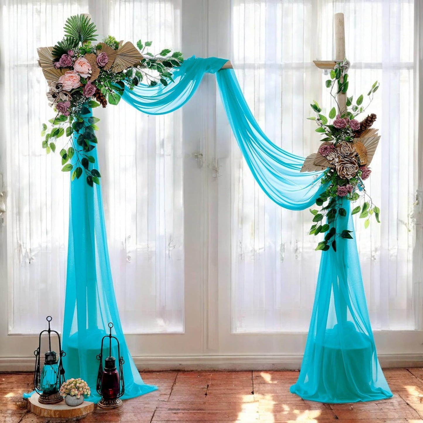 MDS Halloween Chiffon Draping Fabric - 1 Panel, 30" Wide x 50ft Long - Sheer Spooky Arbor & Canopy Drapery for Haunted House Backdrops, Party Ceilings, DIY Costumes & Themed Events - Peacock Blue