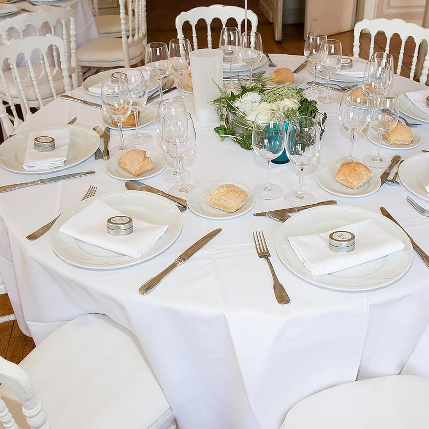 sancua 6 Pack Round Tablecloth 120 Inch White, Stain and Wrinkle Resistant Table Cloth - Washable Polyester Table Cover for Dining Tables, Buffet Parties and Camping