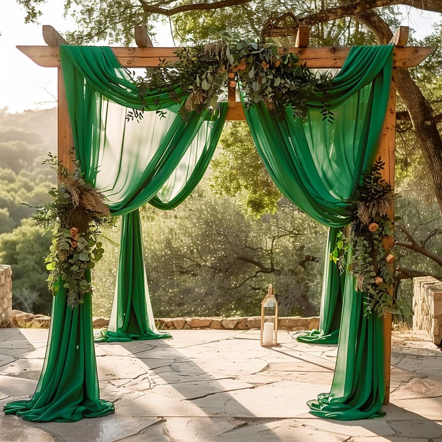 Wokceer Emerald Green Wedding Arch Draping Fabric Backdrop 4 Panels 28.7" X 20FT Sheer Drapes Fabric for Wedding Arbor Ceremony Party