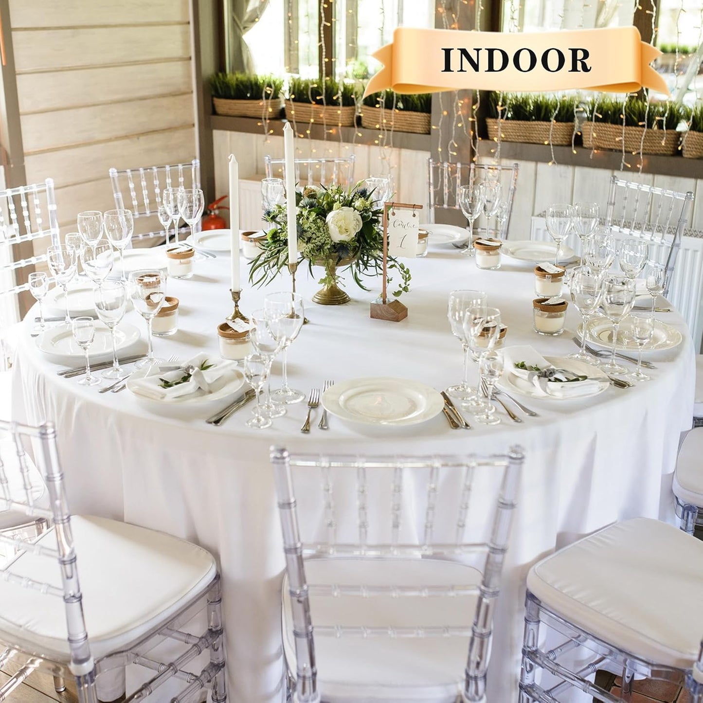 sancua 6 Pack Round Tablecloth 120 Inch White, Stain and Wrinkle Resistant Table Cloth - Washable Polyester Table Cover for Dining Tables, Buffet Parties and Camping