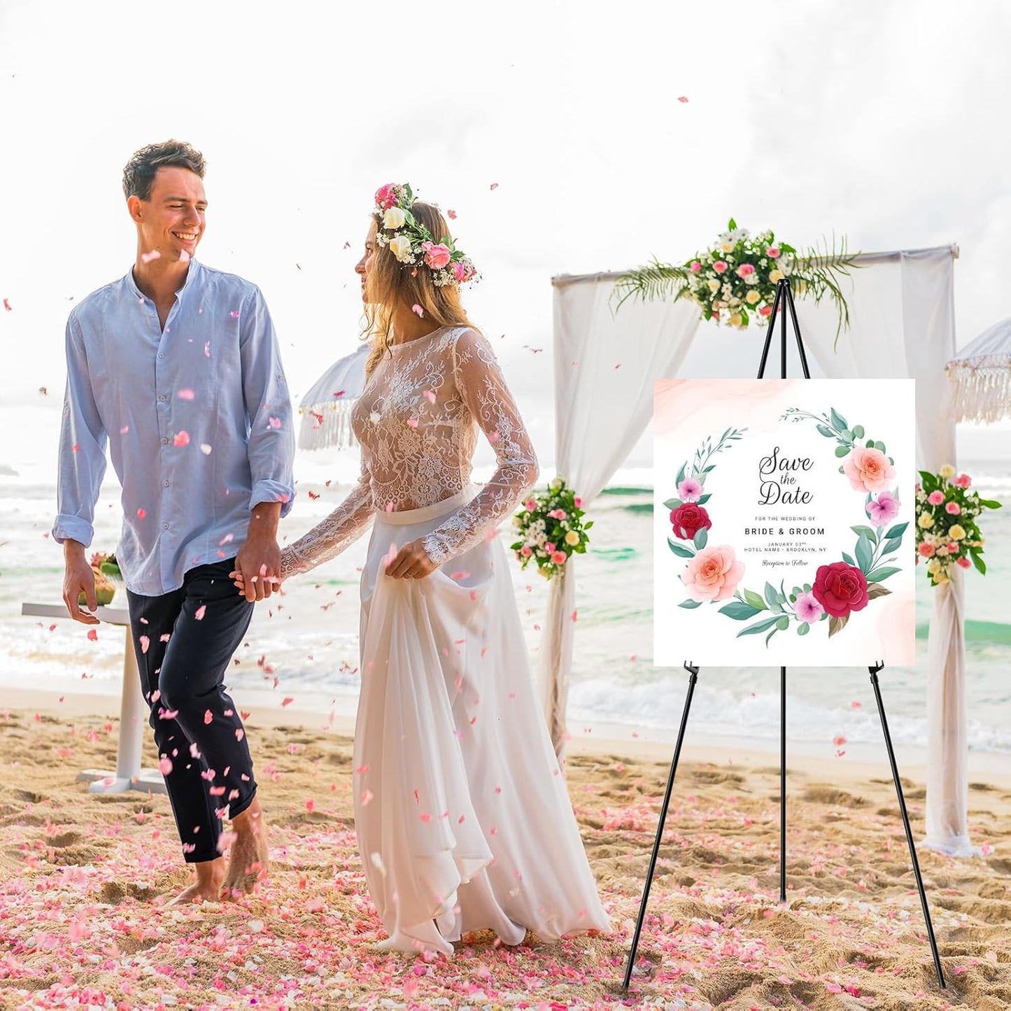 Easel Stand for Sign, 63" Portable Easels Stand for Display, Lightweight Adjustable Tripod Art Easel Stand for Wedding Sign, Black Metal Painting Easel with Portable Bags (4 Pack)