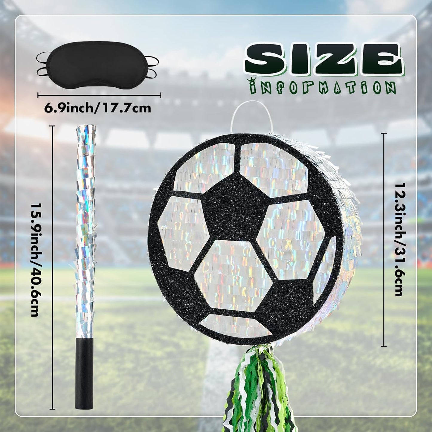 WERNNSAI Soccer Ball Piñata-Soccer Party decoration Piñata with Blindfold Bat for Kids Sports Themed Birthday Party Supplies Mirror Roller Skating Pull String