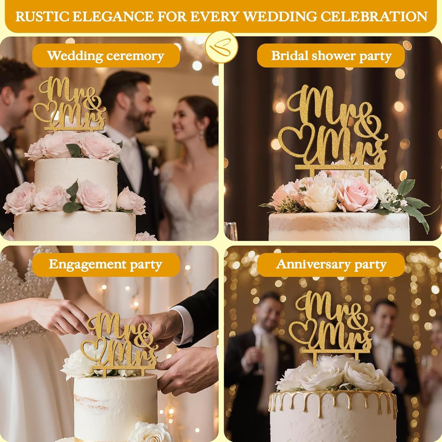 Rustic Wedding Cake Toppers Bride And Groom - Boho Mr And Mrs Cake Topper, Wood Mr And Mrs Sign For Engagement Bridal Shower Decor, Wedding Cake Decorations