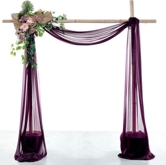 VDS Pack of 1 Panel (30 Inch X 100 Feet) Wedding Arch Draping Fabric Sheer Chiffon Fabric Drapery for Wedding Ceremony Reception Swag Backdrop Canopy Chuppah ARBO Altars Decoration (Eggplant)