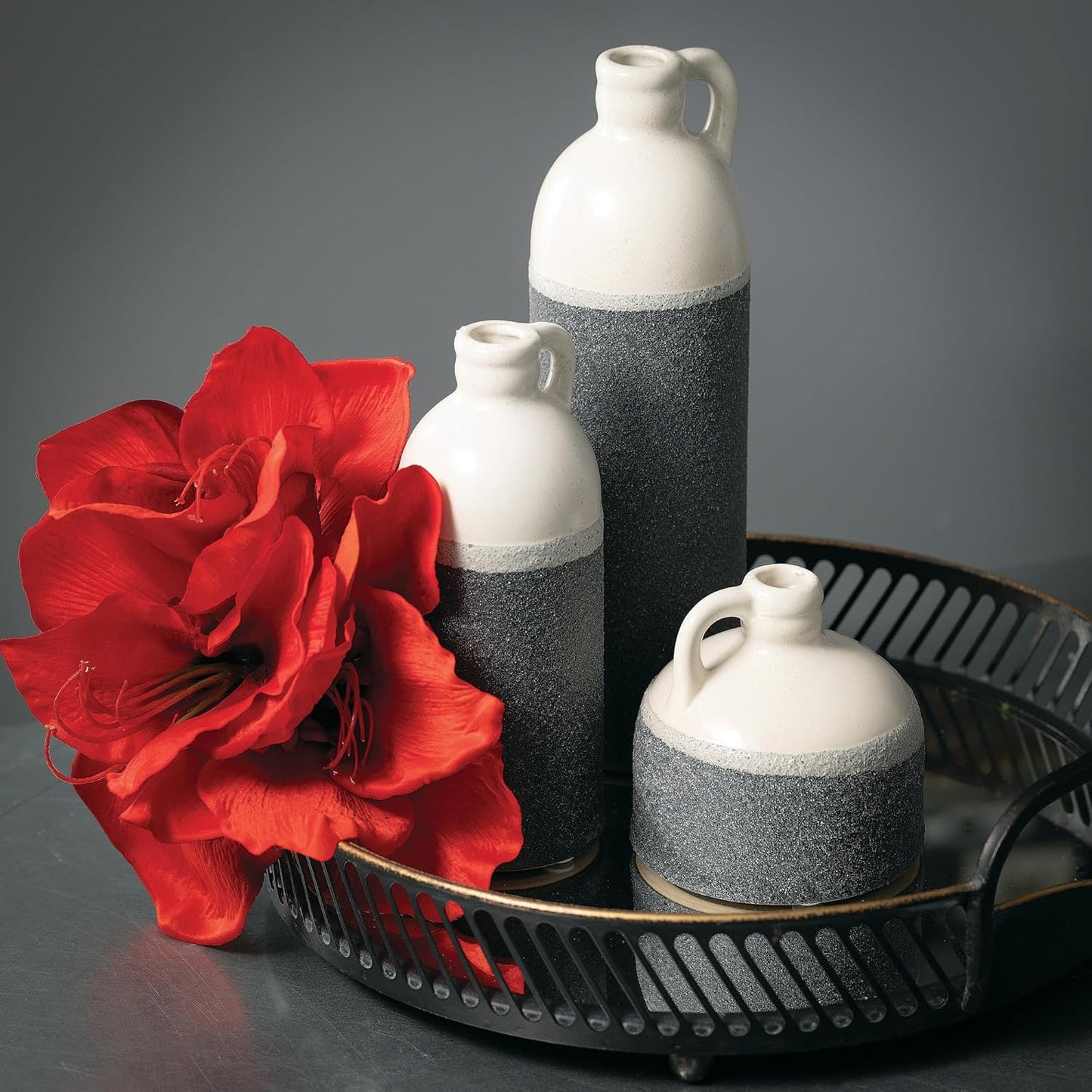 Sullivans Jug Vase Set, Two Tone White and Grey Texture Farmhouse Decor for Your Kitchen, Bedroom, Office, Living Room, & Bathroom, Coffee Table Decor, Aesthetic Centerpiece Decorations (CM2945)