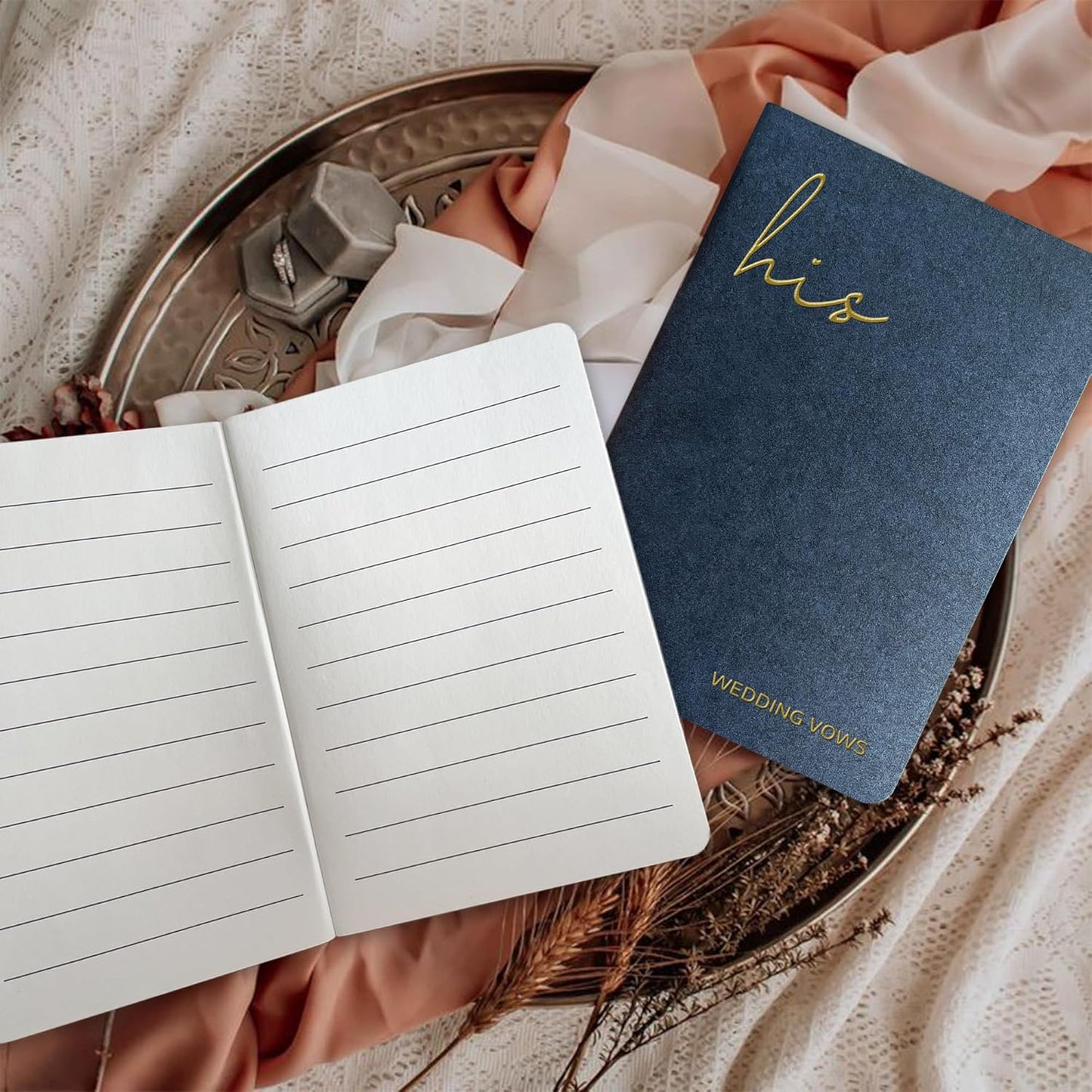 Vow Books His and Hers Wedding Vow Books wtih Soft Touch Gold Foil Engraving Wedding Essentials Wedding Accessories(XZ-HH-Navy)