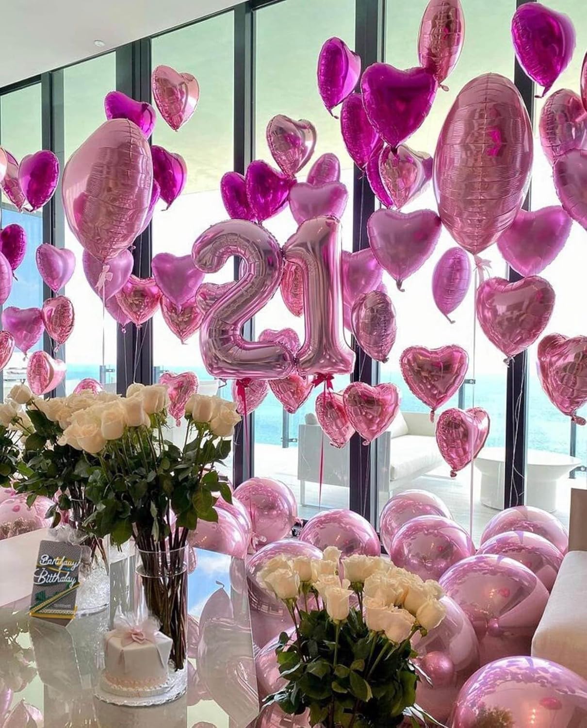 Pink Heart Shaped balloons Pack of 10, 18 Inch Love Valentine Balloons Silver Heart Romantic Balloons For Valentines Day Propose Marriage Wedding Bridal Shower Engagement Party Decorations