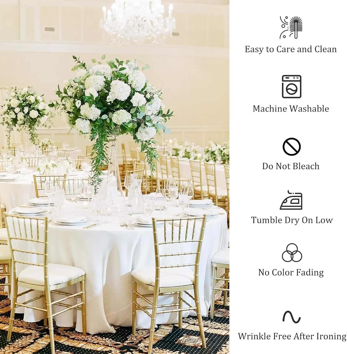 8 Pack Premium Round Tablecloth 120 Inch Round Table Covers Washable Polyester Fabric Round Table Clothes for Wedding Party Reception Banquet Buffet Restaurant (White, 120 Inch)