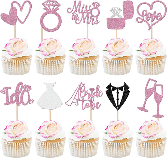 30 PCS Bride to Be Cupcake Toppers Glitter Miss to Mrs I Do Love Heart Ring Cupcake Picks Wedding Bridal Shower Cake Decorations for Wedding Engagement Bachelorette Party Supplies Purple