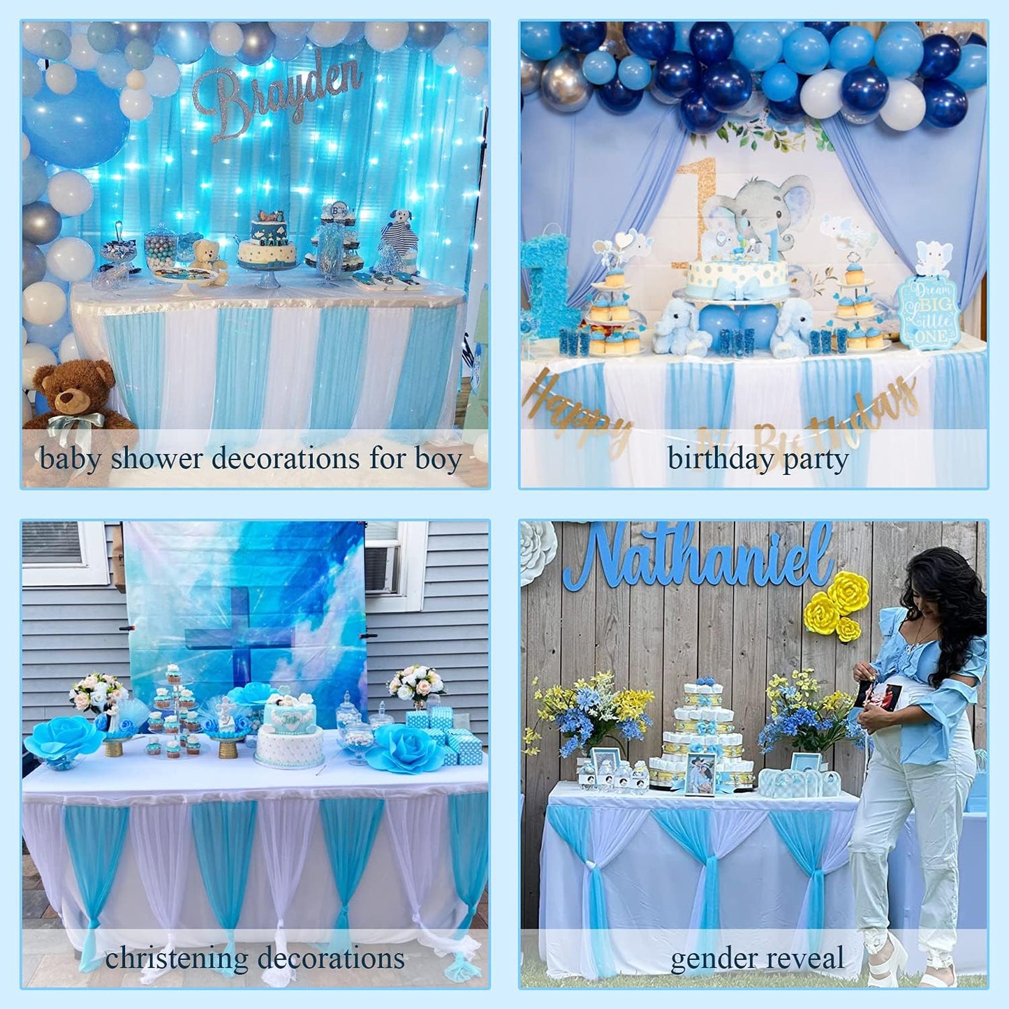 Suppromo Baby Blue Tulle Table Skirt for Rectangle Tables 9ft Tutu Tablecloth for Baby Shower Boy Birthday Party Cake Dessert Buffet Banquet Table Decorations