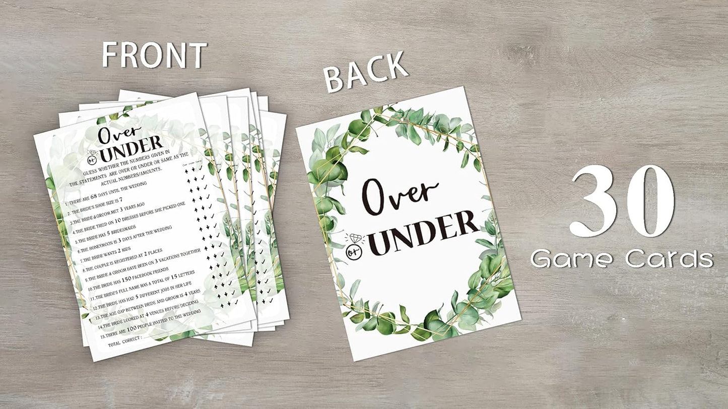 Bridal Shower Game - Over or Under, Tropical Jungle Theme Engagement Party Set of 30 Cards (Leaf009)
