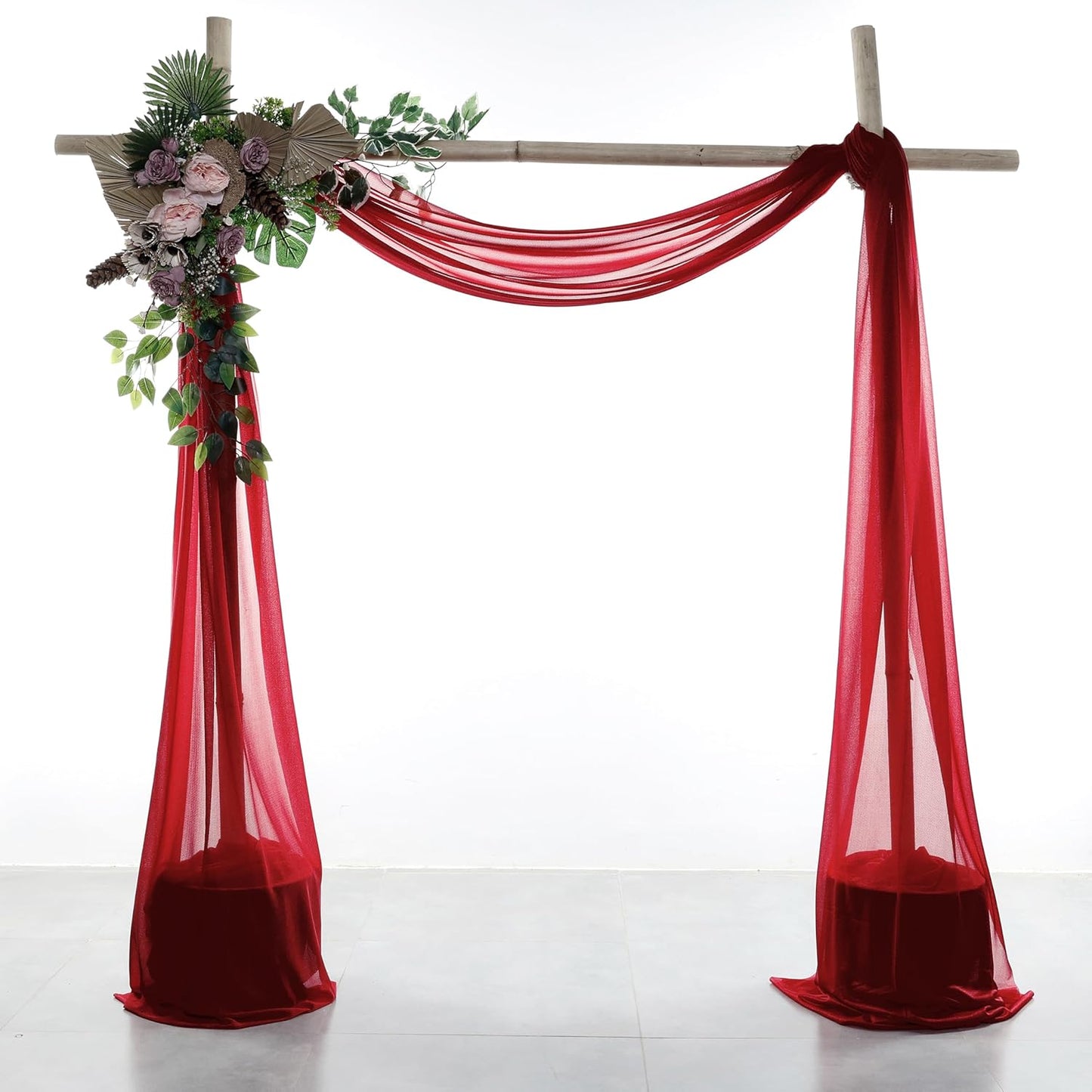 VDS Pack of 2 Panel (30 Inch X 100 Feet) Wedding Arch Draping Fabric Sheer Chiffon Fabric Drapery for Wedding Ceremony Reception Swag Backdrop Canopy Chuppah ARBO Altars Decoration (Apple Red)