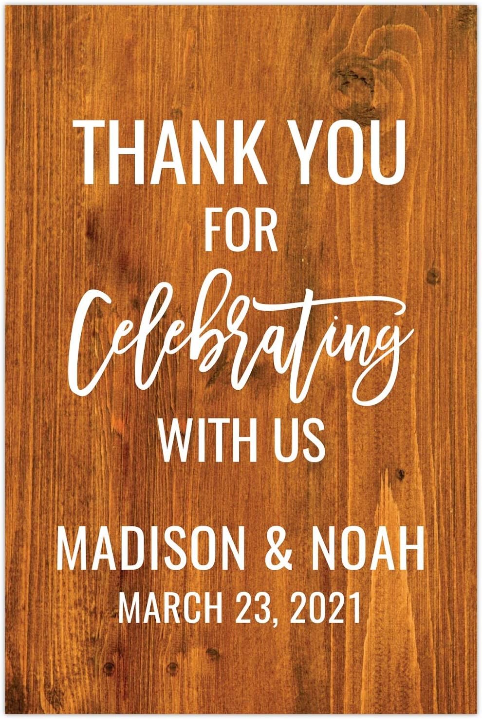 Andaz Press Personalized Extra Large Wedding Easel Board Party Sign, 12x18-inch, Rustic Barn Wood, Thank You for Celebrating With Us Bride Groom Name Date, 1-Pack, Custom