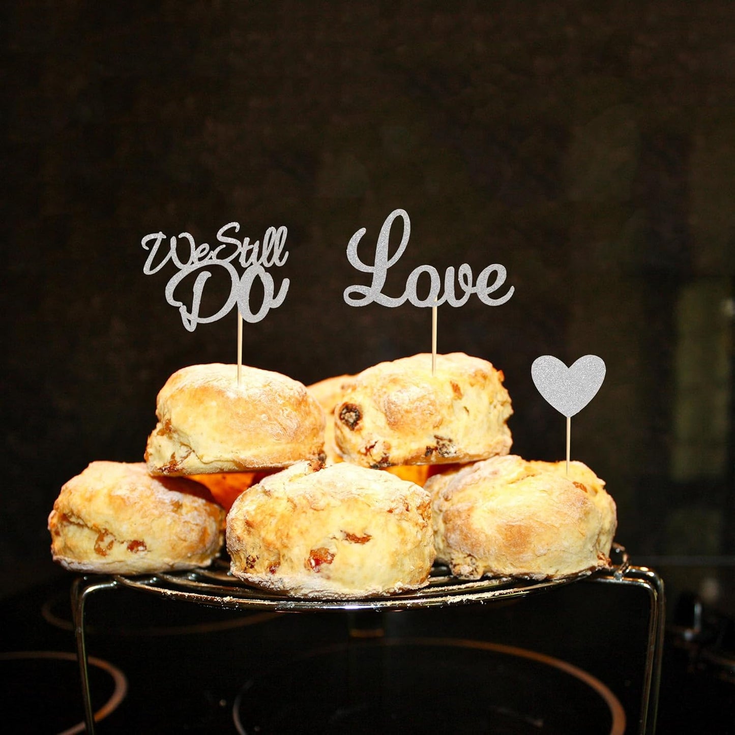 24Pcs We Still Do Cupcake Toppers Glitter Love Heart Marriage Anniversary Cupcake Picks Bridal Shower Wedding Engagement Birthday Cake Decorations Supplies - Silver Glitter