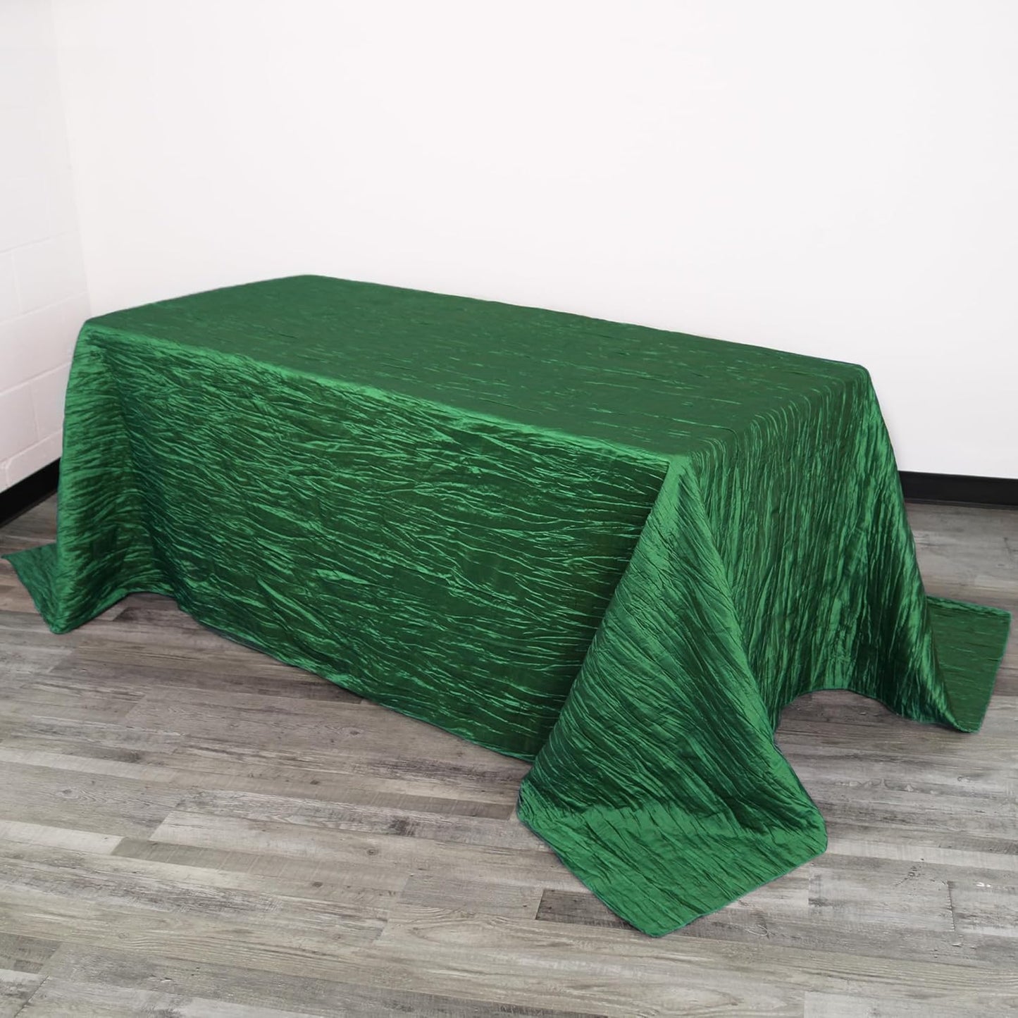 YOUR CHAIR COVERS - 90 x 156 inch Rectangular Crinkle Taffeta Tablecloth - Hunter Green, Rectangle Table Linens for 8 ft Rectangular Tables, Wedding Crushed Table Cloth