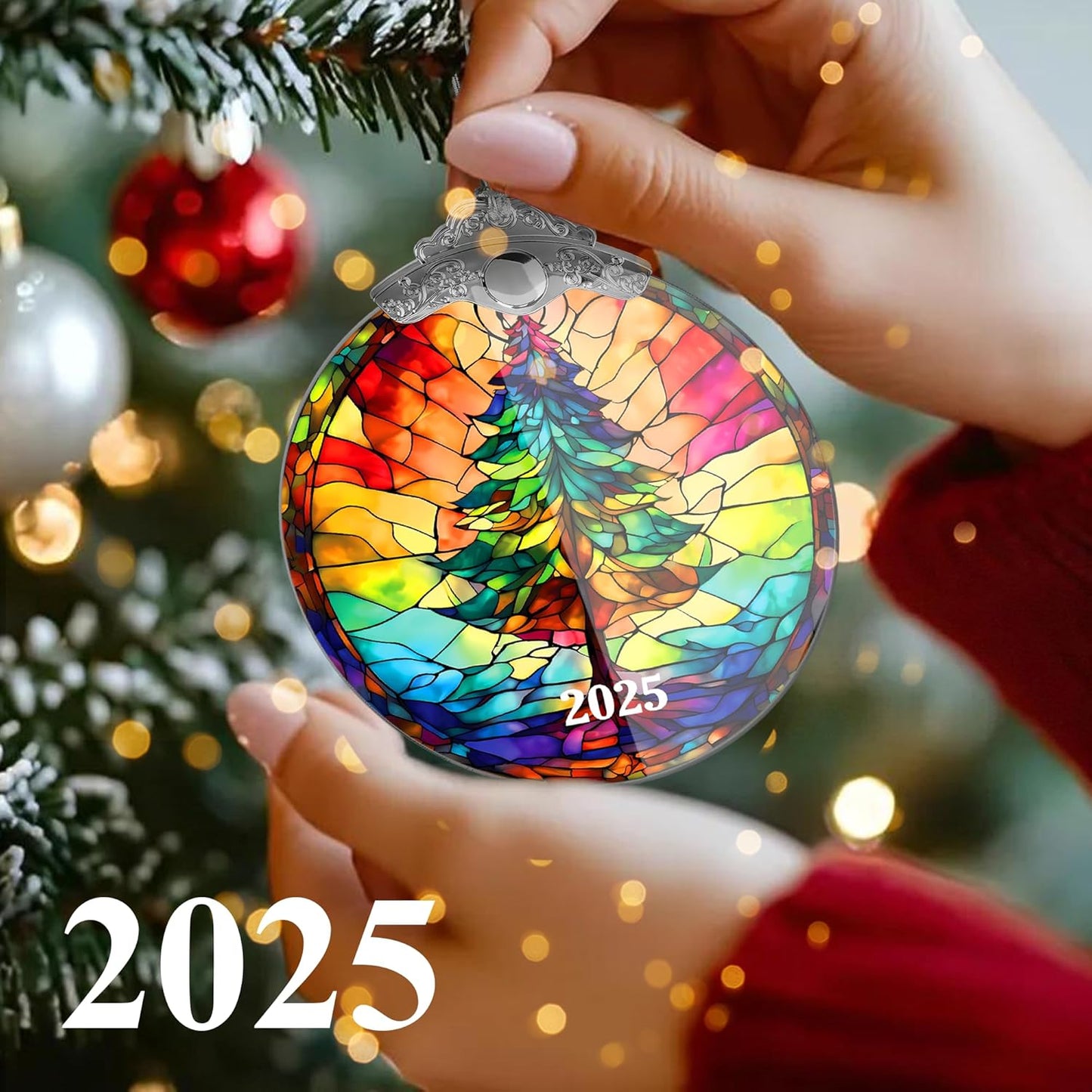 Christmas Tree Ornaments, Stained Glass Effect, 4 Inch Acrylic Ornament, White Elephant Gifts, Holiday Decor, Christmas Ornament 2025, Gag Gifts Funny Adult, Xmas Decorations