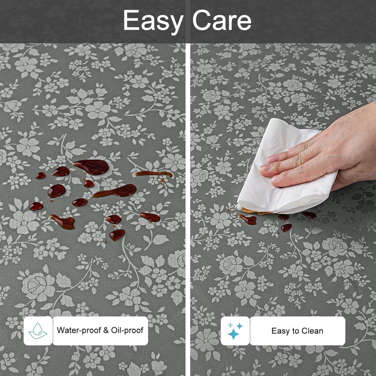 Smiry Rectangle Table Cloth, Waterproof Heavy Duty Vinyl Tablecloths, Wipeable Washable Table Cover for Kitchen and Dining Room (Grey, 60" X 102")