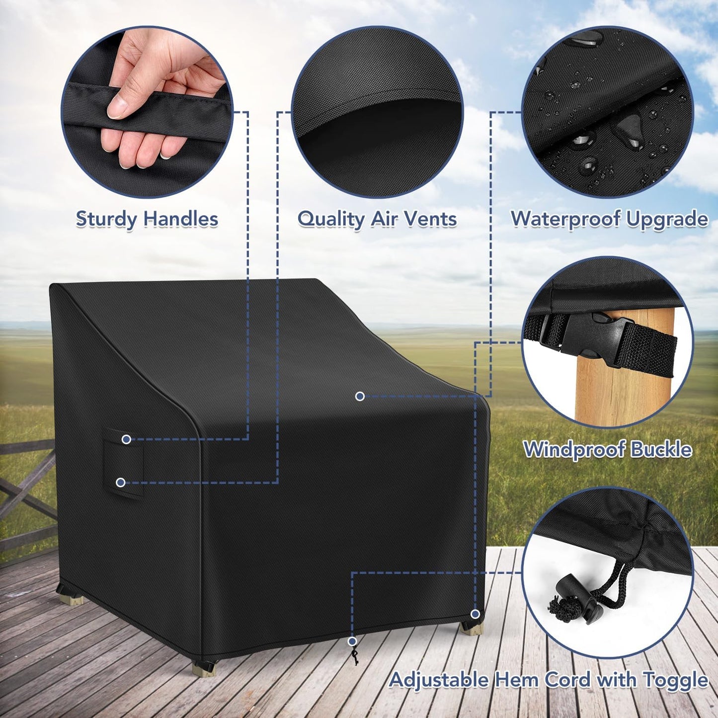 Patio Furniture Covers Waterproof for Chairs, Lawn Outdoor Chair Covers 2 Pack, Patio Chair Covers for Outdoor Furniture Fits up to 36W x 37D x 36H inches, Black