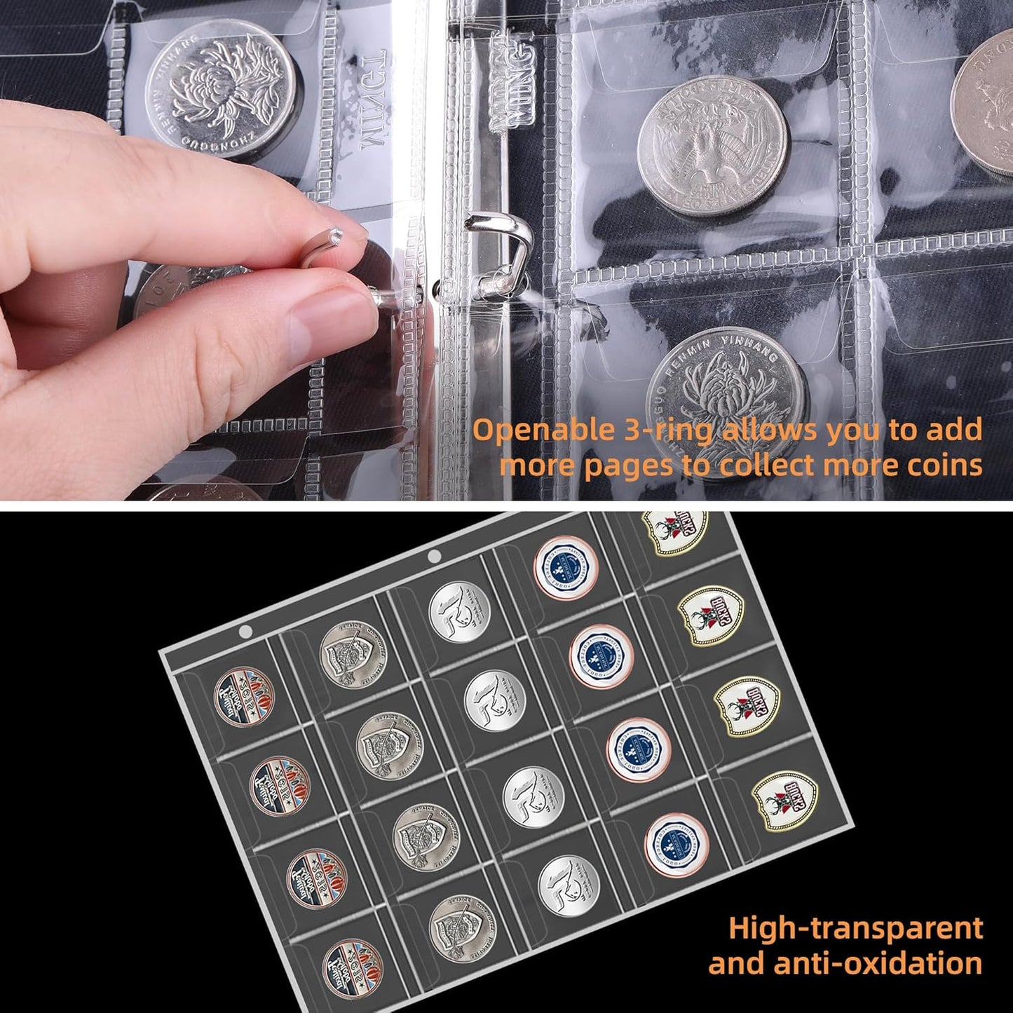 Coin Collection Book for Collector,260 Pockets Fireproof Coin Collection Holder Album,Coin Collection Organizer Storage Box Case Album for 20/25/ 27/30/ 38mm Coins,Pink