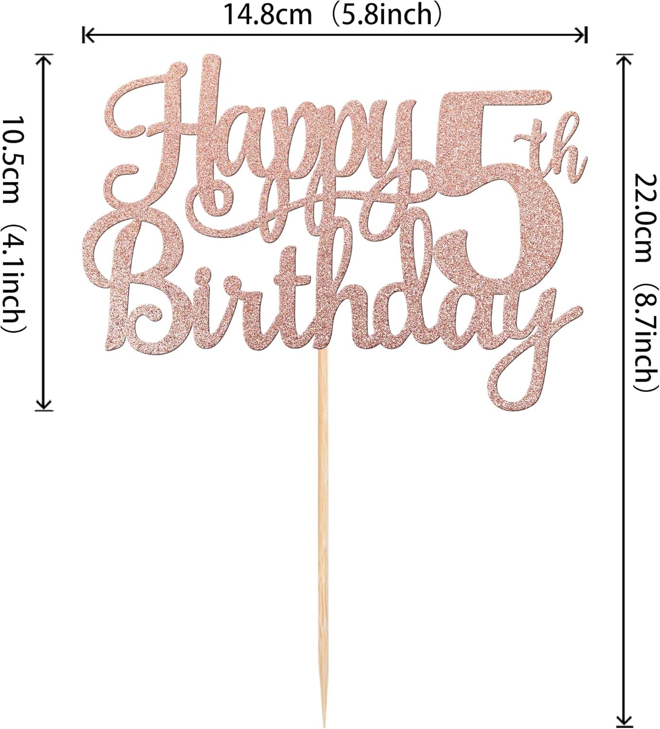 1 PCS Happy 5th Birthday Cake Topper Glitter Cheers to 5 Years Cake Pick Number 5 Fabulous Cake Decoration for 5th Birthday Theme Party Decorations Supplies Rose Gold